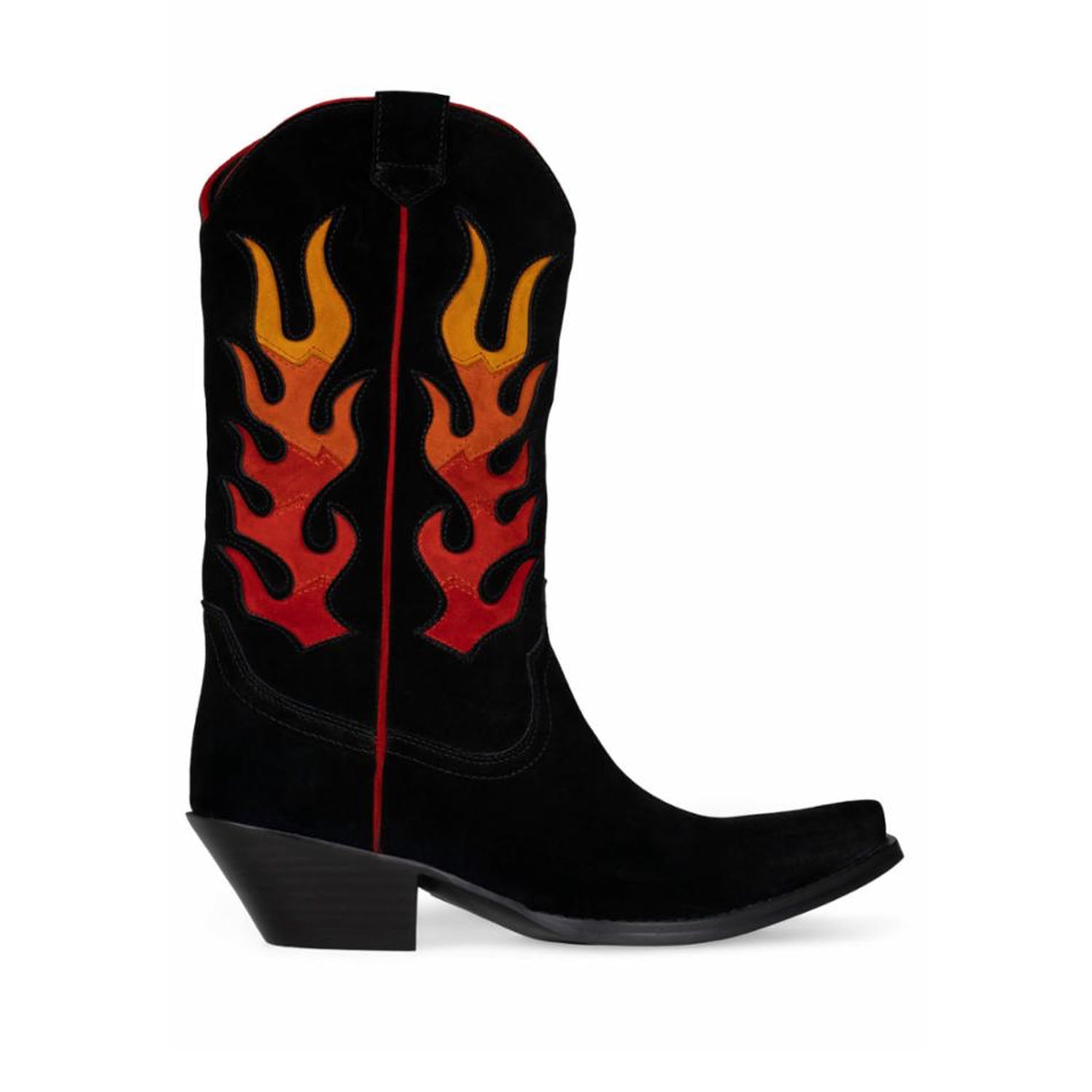 Jeffrey Campbell Women's Flameboy_M Black & Red Cow Suede Boots - Stylish Ankle Booties for Casual Outfits & Night Out
