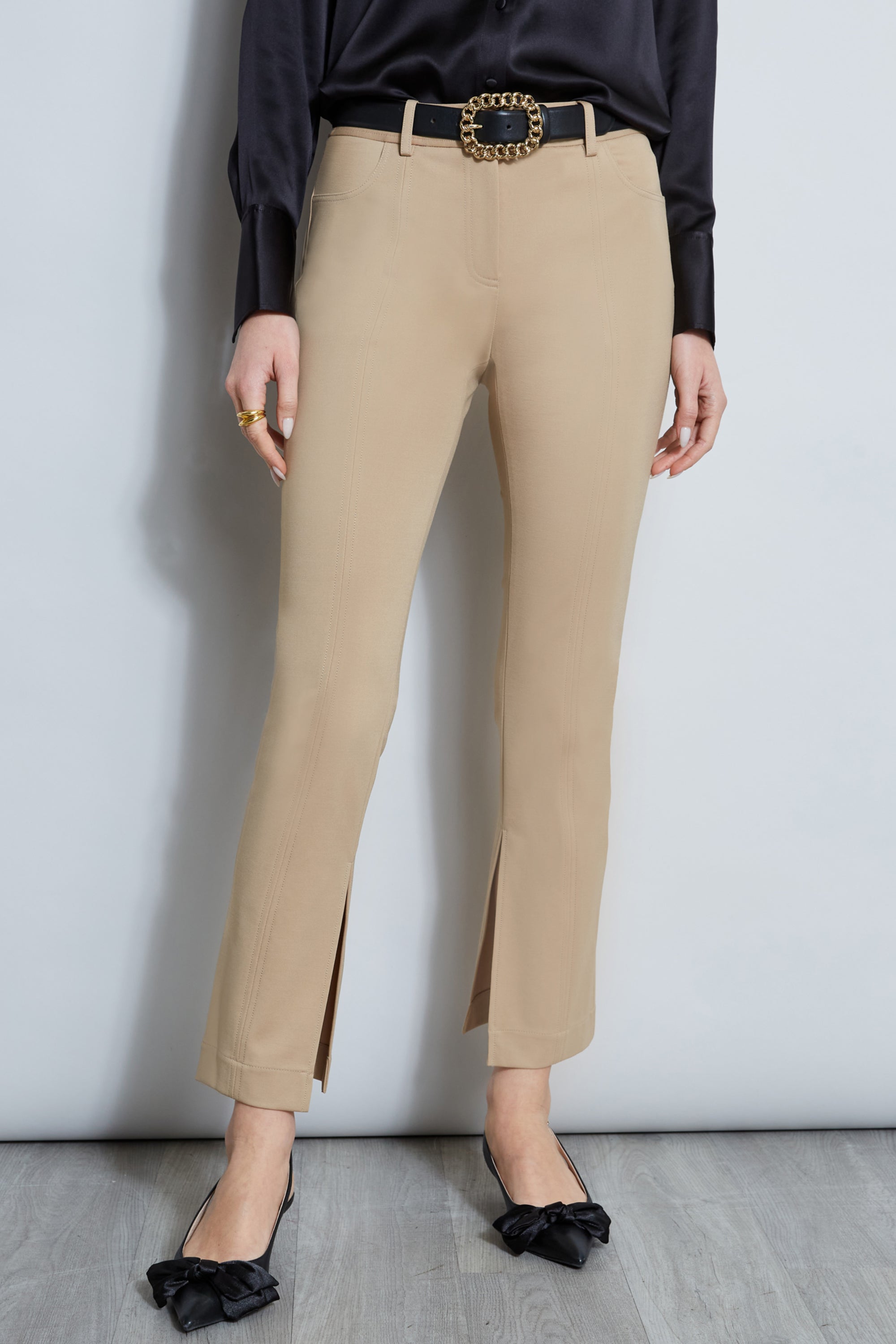 High Waist Inseam Slit Ponte Pants for Women - Stretchy Slim Fit Work Pants - Office Wear & Business Casual Outfits