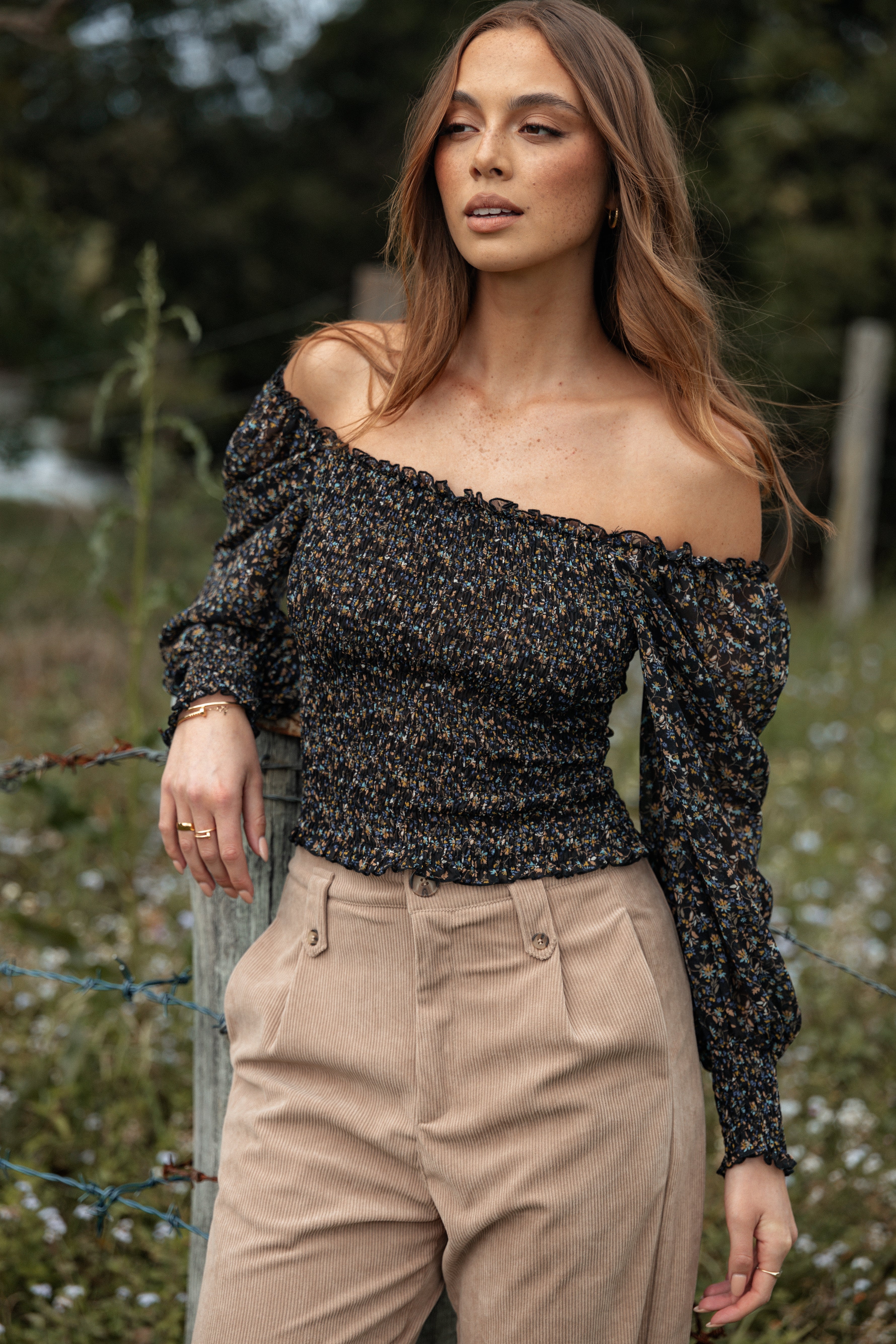 Greta Top Navy Ditsy Floral Print Women's Blouse - Casual Summer Tops for Women, Perfect for Beach, Vacation & Daily Wear
