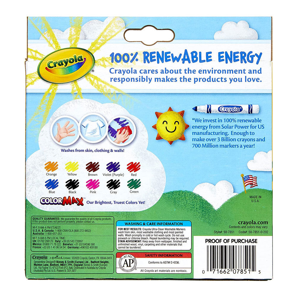 10-Piece Crayola Ultra Clean Washable Markers Set - Classic Colors for Kids Ages 4+ - Perfect for School, Art Projects & Home Activities