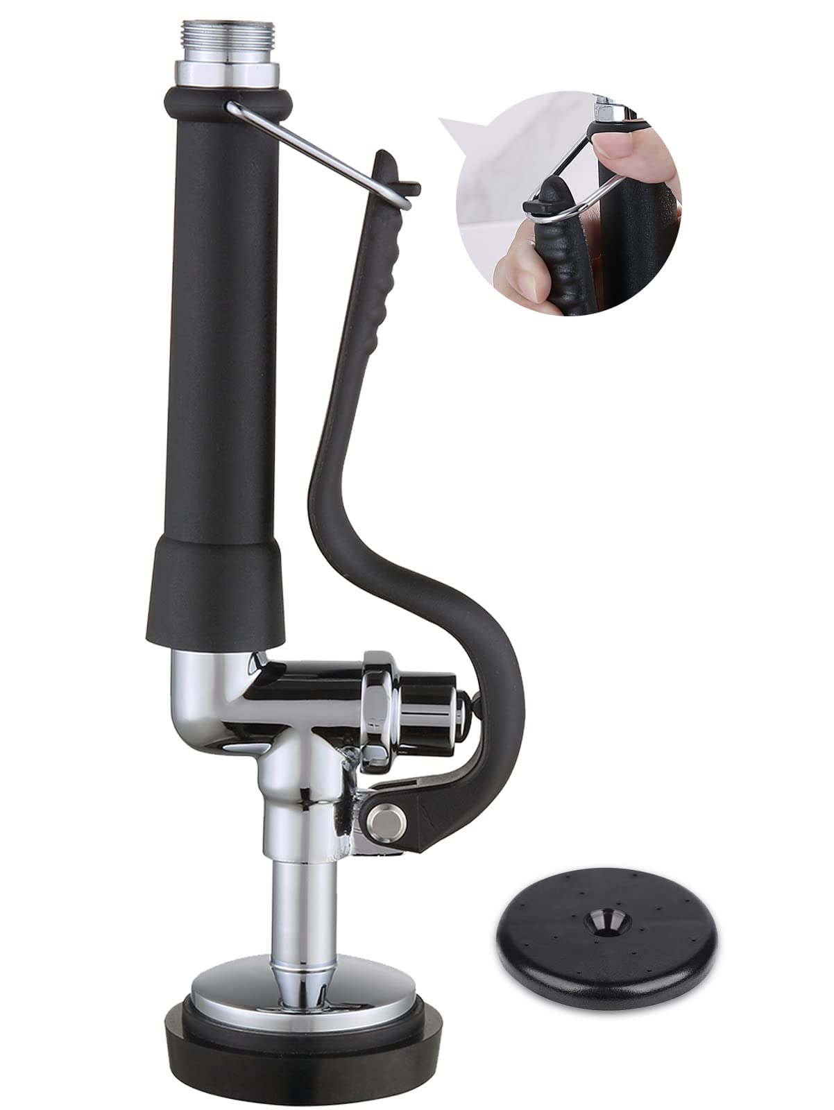 Commercial Pre-Rinse Sprayer with 1.42 GPM High Pressure Nozzle - Longer Handle Replacement for All Brand Faucets - Stainless Steel Lock in Chrome & Black - Perfect for Restaurant, Kitchen & Food Service Use