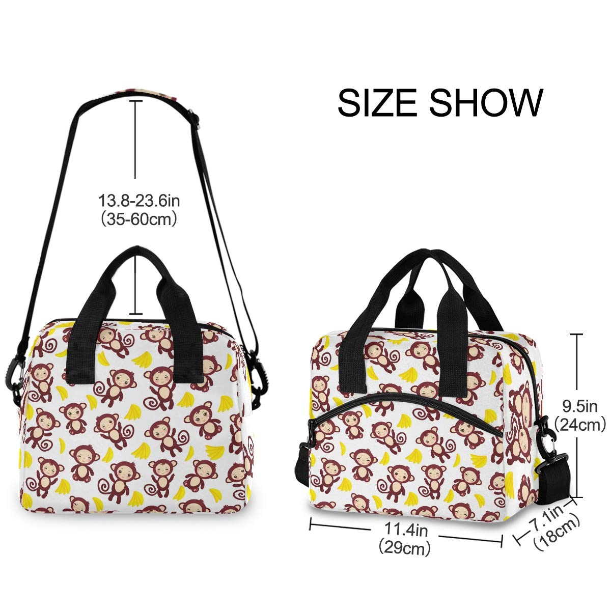 ALAZA Brown Monkey Insulated Lunch Bag for Women - Crossbody Lunch Box Cooler Bag with Adjustable Strap - Perfect for Work, School, Picnics & Outdoor Activities (907b)