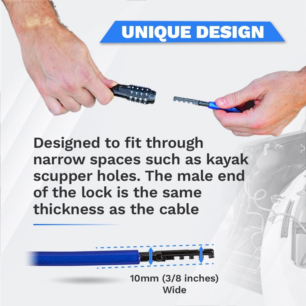 DocksLocks 15ft Anti-Theft Weatherproof Coiled Security Cable with Resettable Combination Lock - Secure Laptops, Bikes & Outdoor Equipment | Heavy Duty Protection for Home, Office & Travel