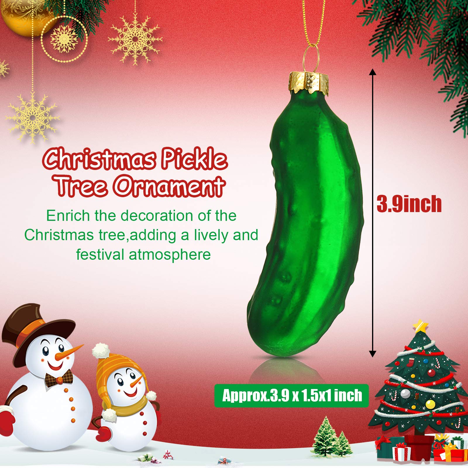 Syhood 4-Piece Glass Blown Christmas Pickle Ornament Set - Holiday Tree Decorations with Hanging Strings | Perfect for Xmas Tree Decor, Gift Exchange & Festive Home Decor