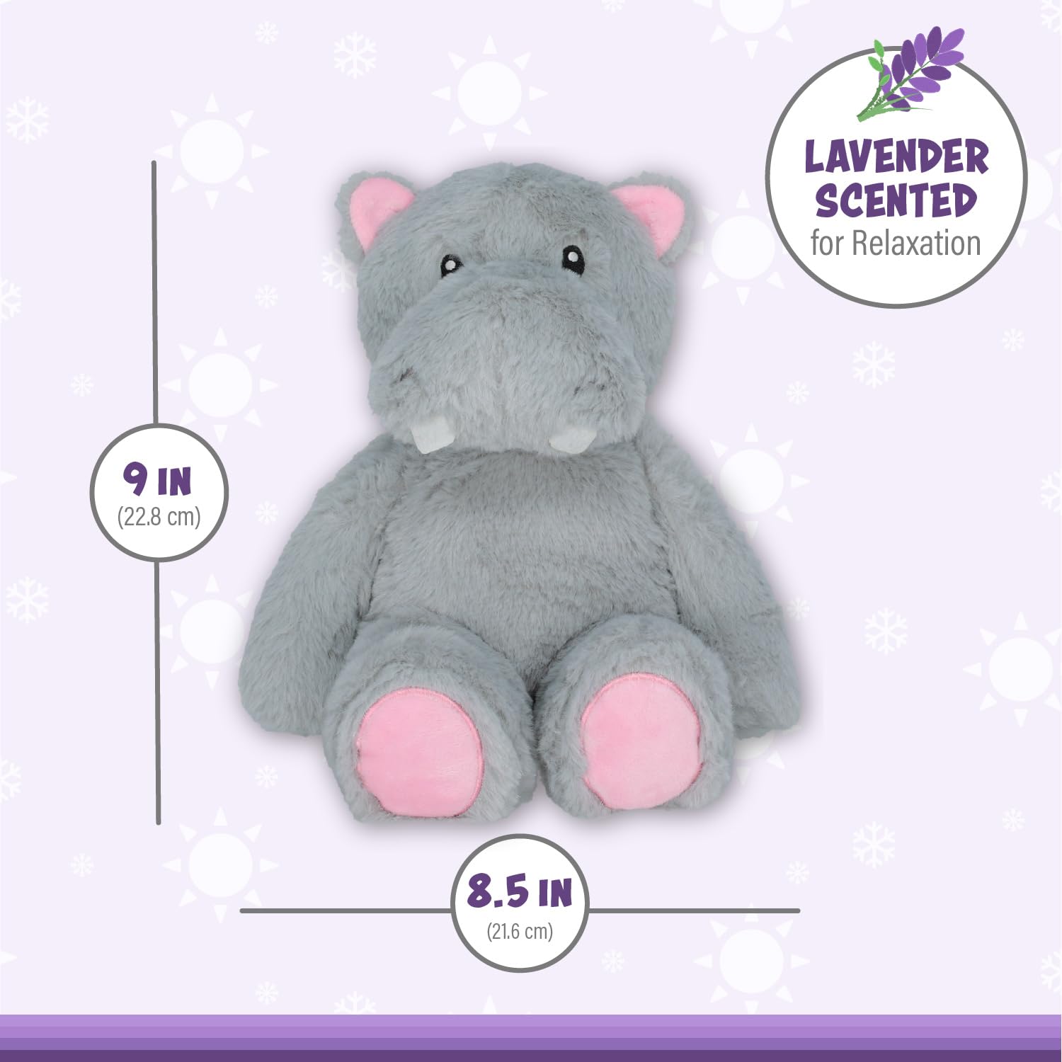1i4 Group Warm Pals - Hippo - Lavender Scented Plush Stuffed Animal Toy | Microwaveable & Coolable for Bedtime Comfort | Perfect for Kids, Stress Relief & Home Decor