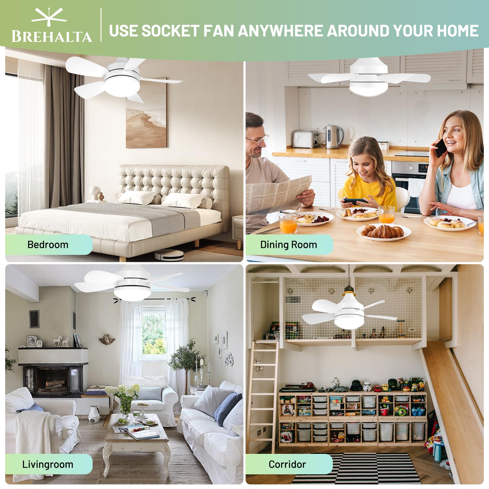 Remote Control Ceiling Fan with LED Light - 3 Color Temperatures (3000K-6500K), 3 Speed Settings, 2000LM Dimmable Bulb, Screw-In Socket Fan for Bedroom, Living Room, Kitchen & Garage - Perfect for Home Cooling and Ambient Lighting