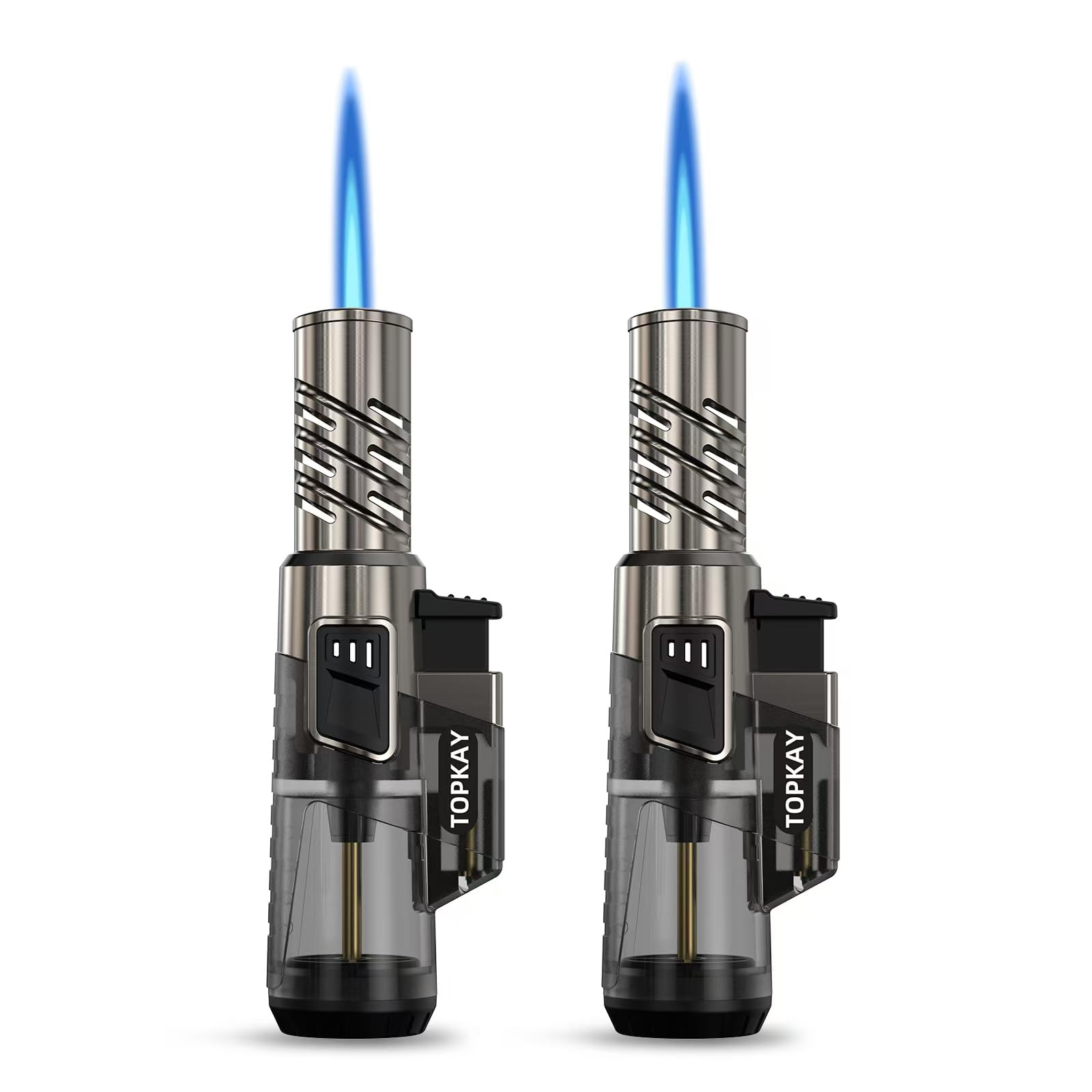 2 Pack Windproof Refillable Butane Torch Lighters - Adjustable Jet Flame for Candles, BBQ, Grill, Camping & Fireworks | Perfect for Outdoor Cooking, DIY Projects & Survival Kits (Empty/No Fuel)