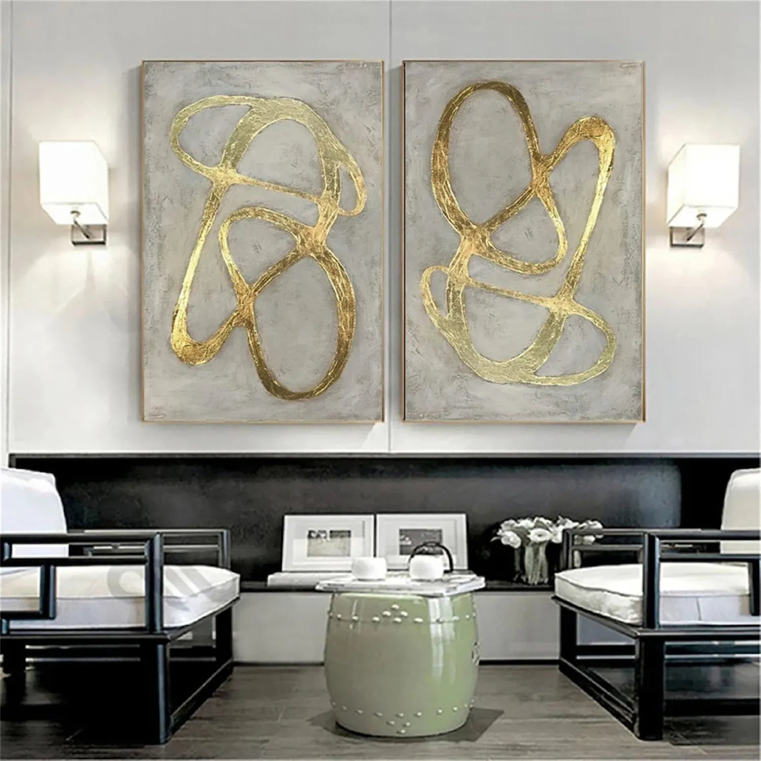 Abstract Painting Set of 2 - Modern Wall Art for Living Room & Bedroom Decor - #AB237