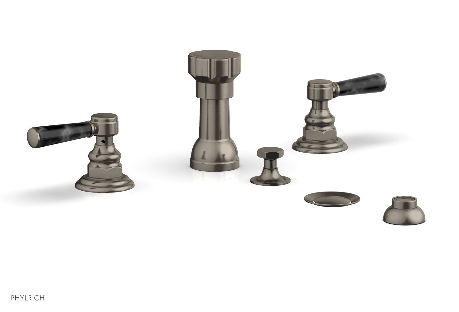 Premium HEX TRADITIONAL Four-Hole Bidet Faucet Set with Black Marble Lever Handles - 500 62 - Perfect for Modern Bathroom Renovations & Luxury Home Upgrades