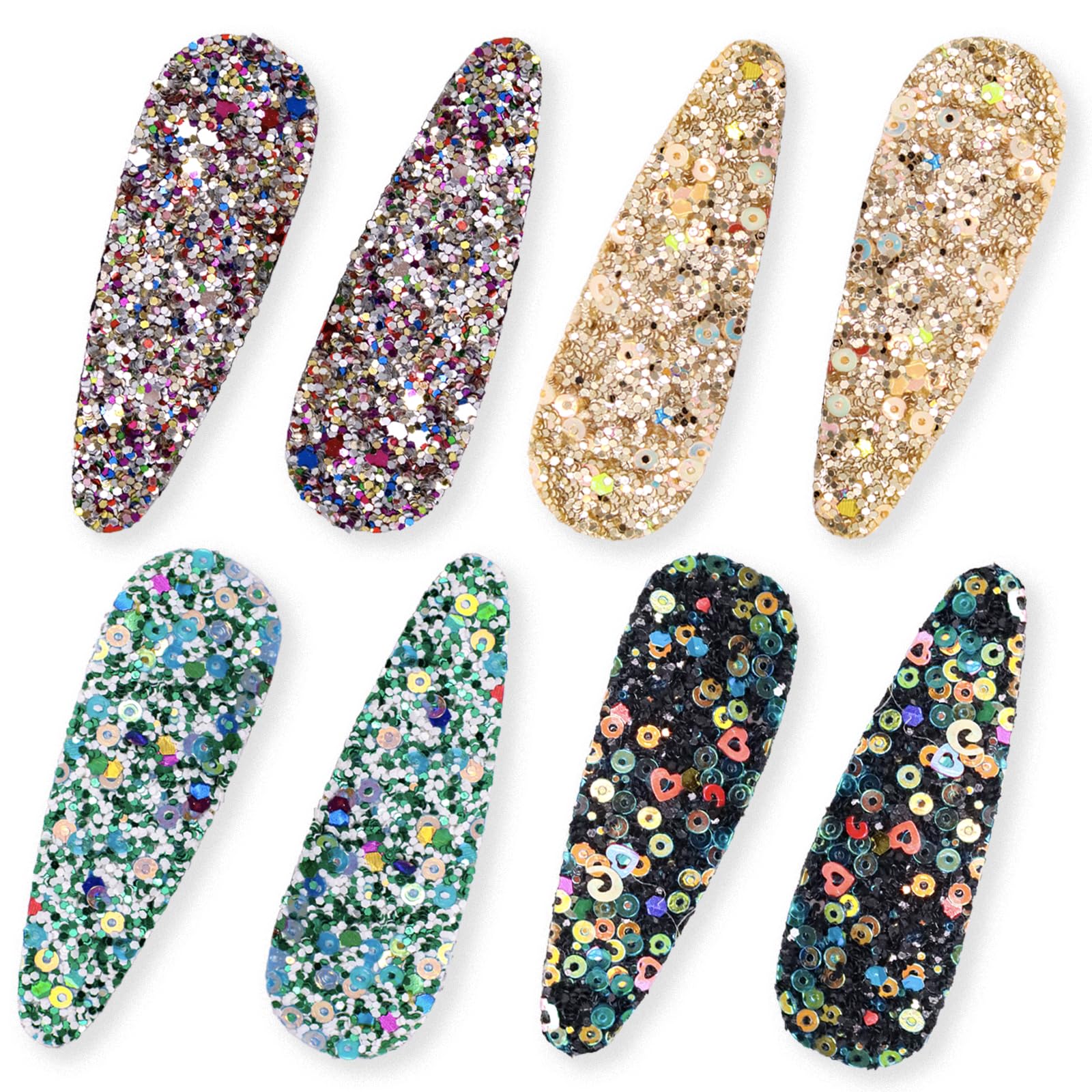 8-Pack Sparkly Hair Barrettes for Women & Girls - Bling Sequins Hair Clips for Bangs & Hairstyling (2.6