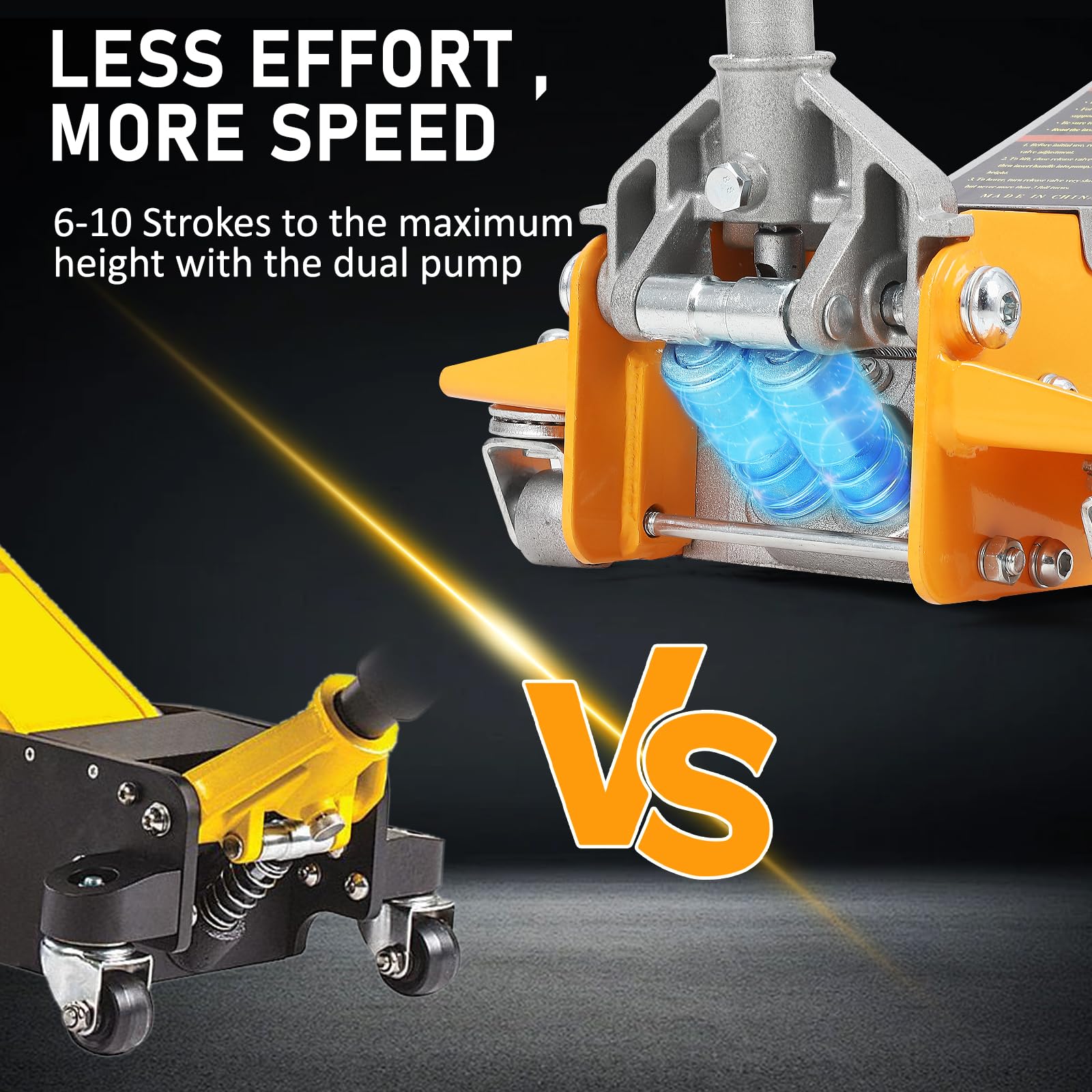 Acekool 3 Ton Low Profile Steel Hydraulic Floor Jack with Dual Pistons - Quick Lift 3.46