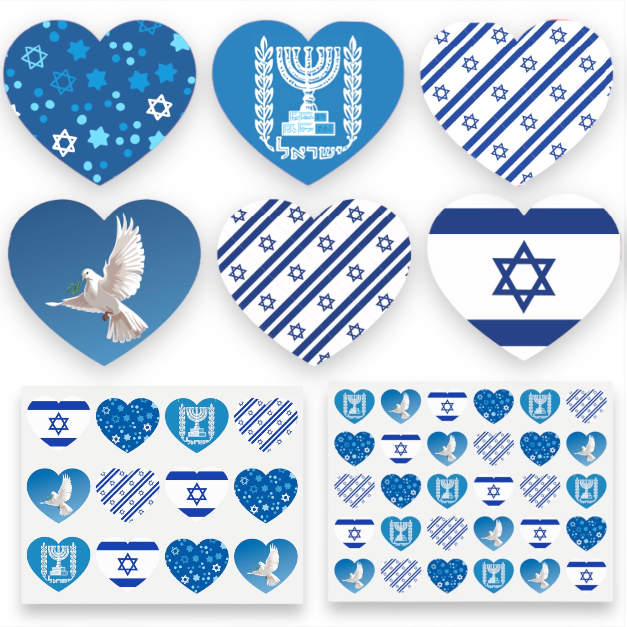 330+ Heart Israel Stickers Set - DIY Israeli Flag Banner, National Symbols & Small Decals for School Crafts, Parties & Patriotic Events