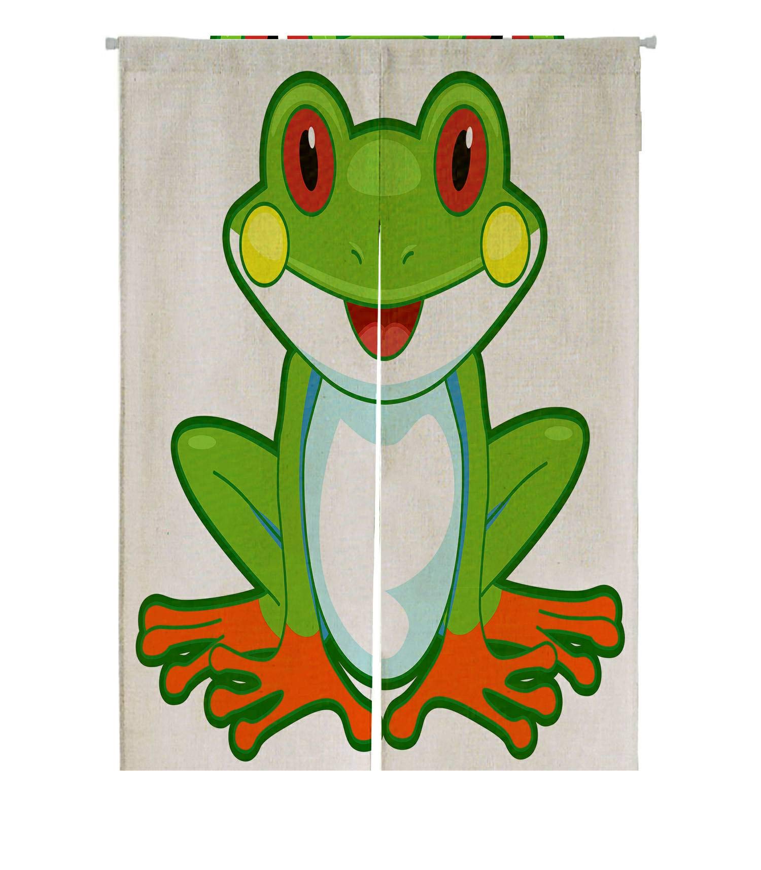ECZJNT Cute Tree Frog Smiling Japanese Noren Curtain - Cotton Linen Door & Window Treatment (85x120cm) for Home Decor, Bedroom, Living Room & Entryway
