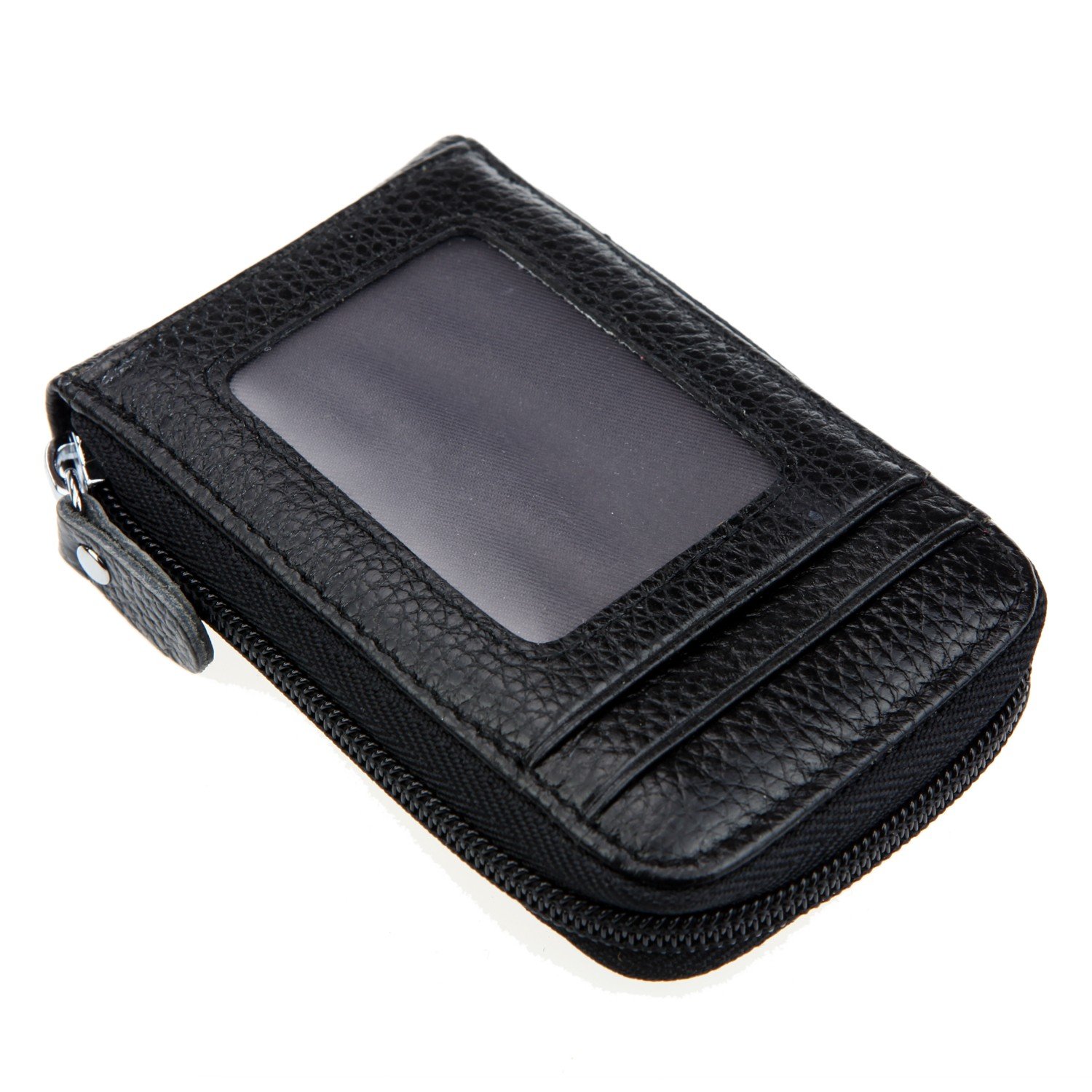 DKER Genuine Leather Mini Credit Card Holder - Slim RFID Blocking Wallet with ID Window - Perfect for Travel, Business & Everyday Use