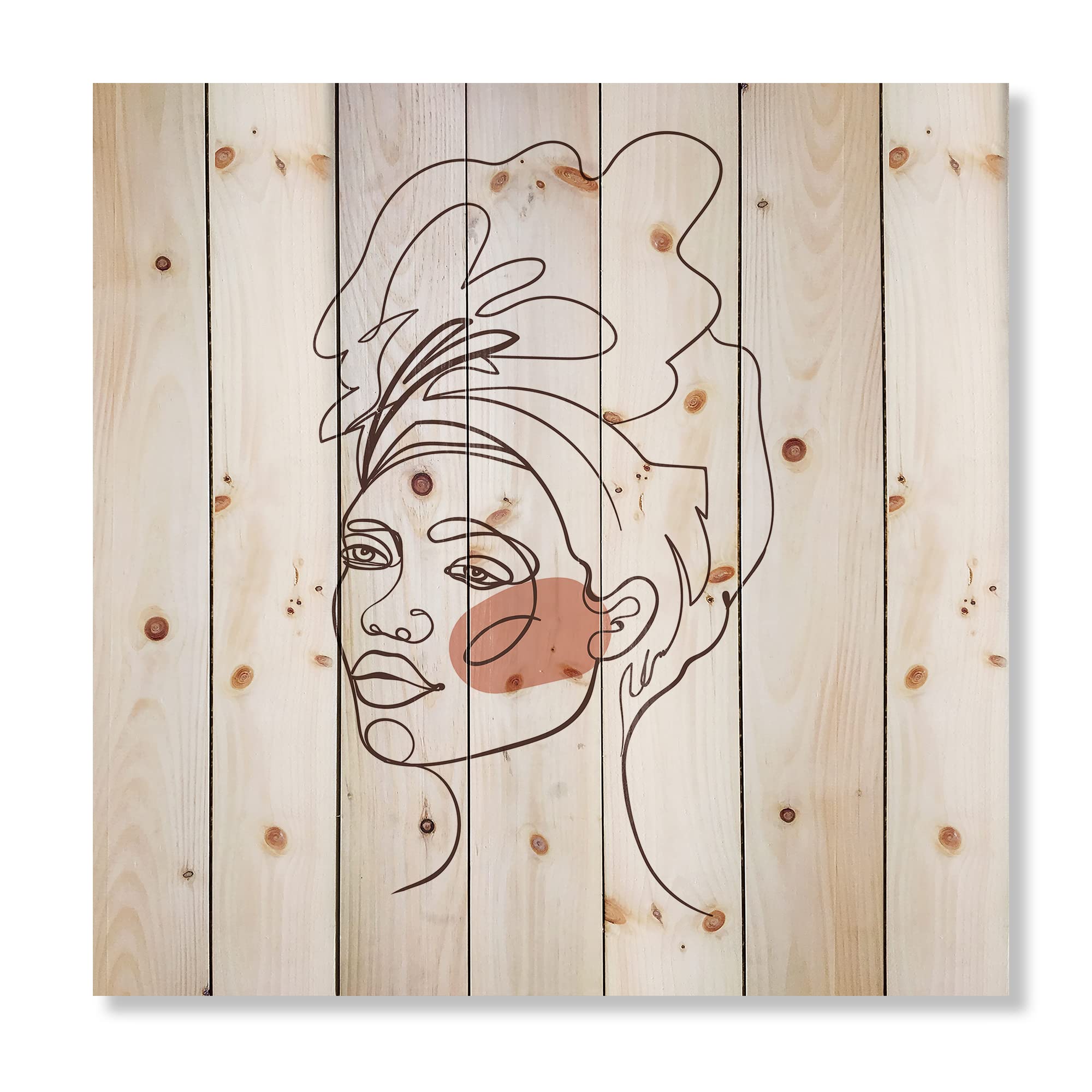 DesignQ One Line Portrait of African American Woman III - Modern Abstract Wood Wall Art Decor, Large Contemporary Pine Wood Panel Painting for Living Room, Bedroom & Office Wall Decor
