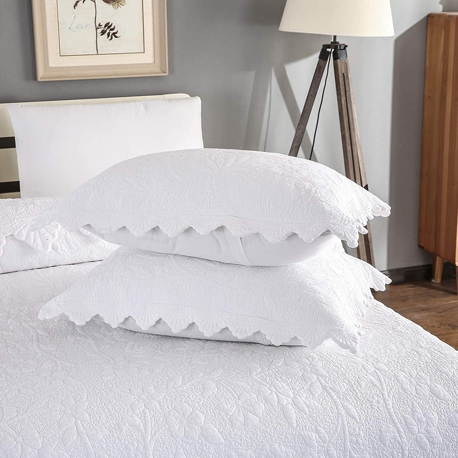 Brandream 5-Piece White Quilt Set King Size - 100% Cotton Luxury Farmhouse Bedding Coverlet & Quilted Bedspread - Perfect for Master Bedroom, Guest Room & Cozy Farmhouse Decor