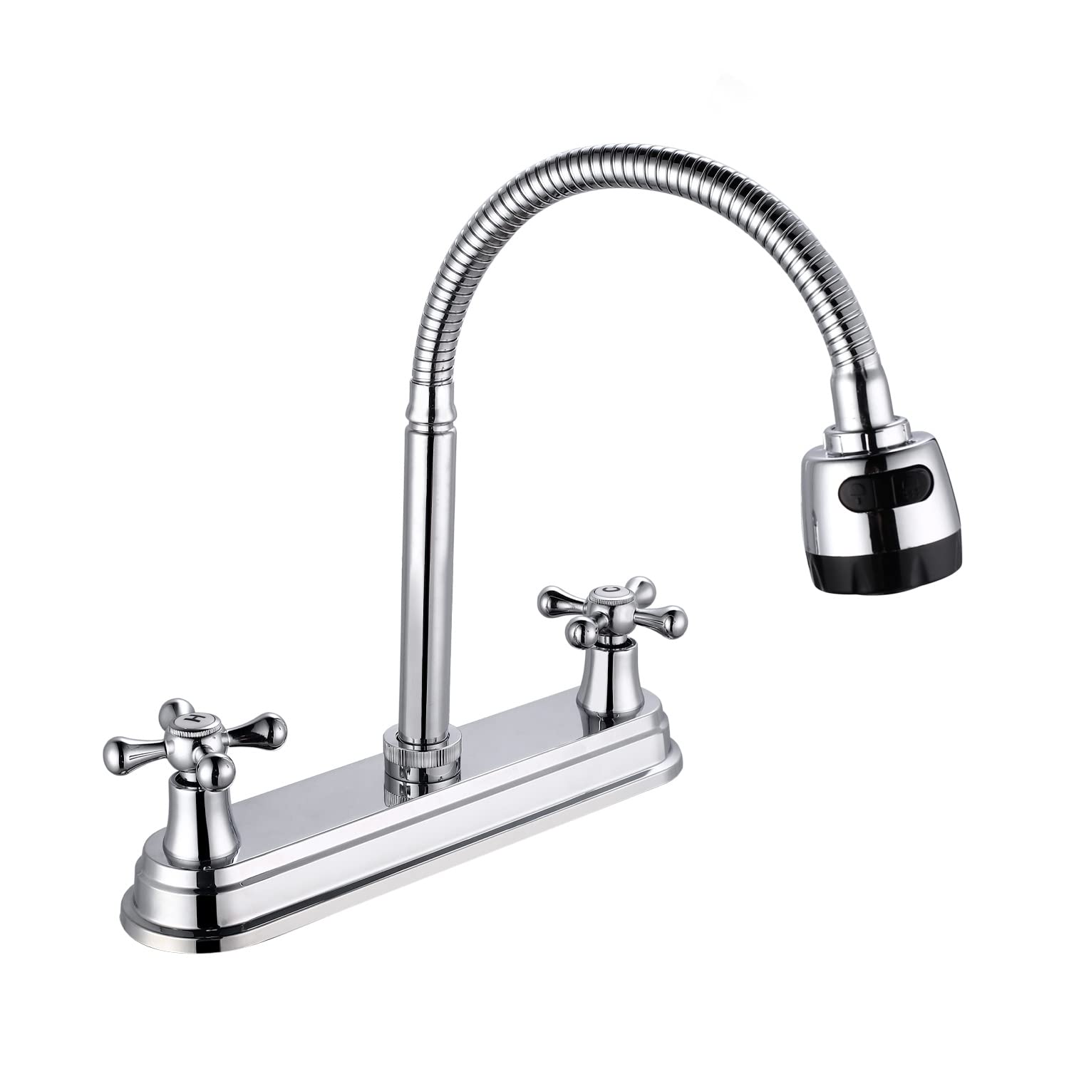 SOLVEX 2 Handle Commercial Kitchen Sink Faucet - High Arc 360° Swivel Stainless Steel 3 Hole Faucet with Flexible Spout, Modern Chrome Finish for Home & Restaurant Use (Model SP-80202) | Perfect for Washing Dishes, Food Prep & Heavy-Duty Cleaning