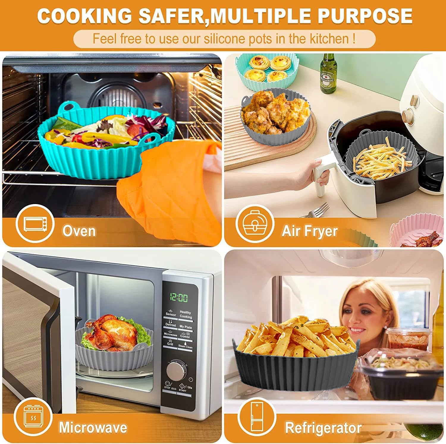 **Non-Stick Air Fryer Silicone Liners 7.8 Inch (2-Pack) – Fits 3-6QT Air Fryers, Compatible with Ninja AF101/AF161/AF150, Gourmia, COSORI & More – Thickened, Weighted & Sturdy – 100% Food Safe – Black & Cyan – Perfect for Healthy Cooking, Baking & Frying**