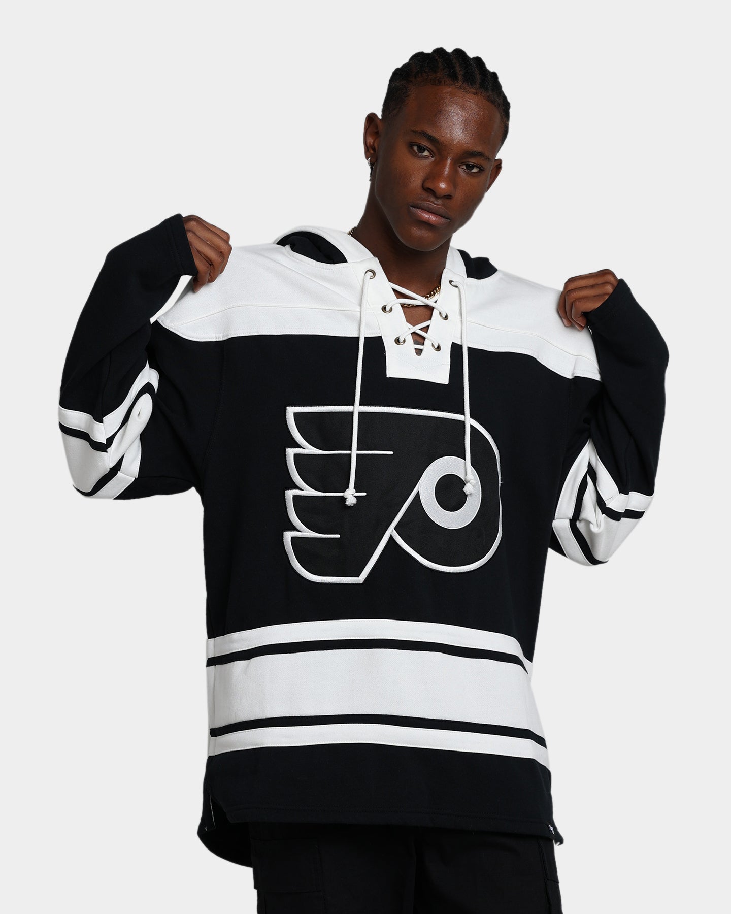 47 Brand Philadelphia Flyers Superior Lacer Hoodie - Men's NHL Team Zip-Up Sweatshirt (Jet Black) - Perfect for Game Day, Tailgating & Casual Wear