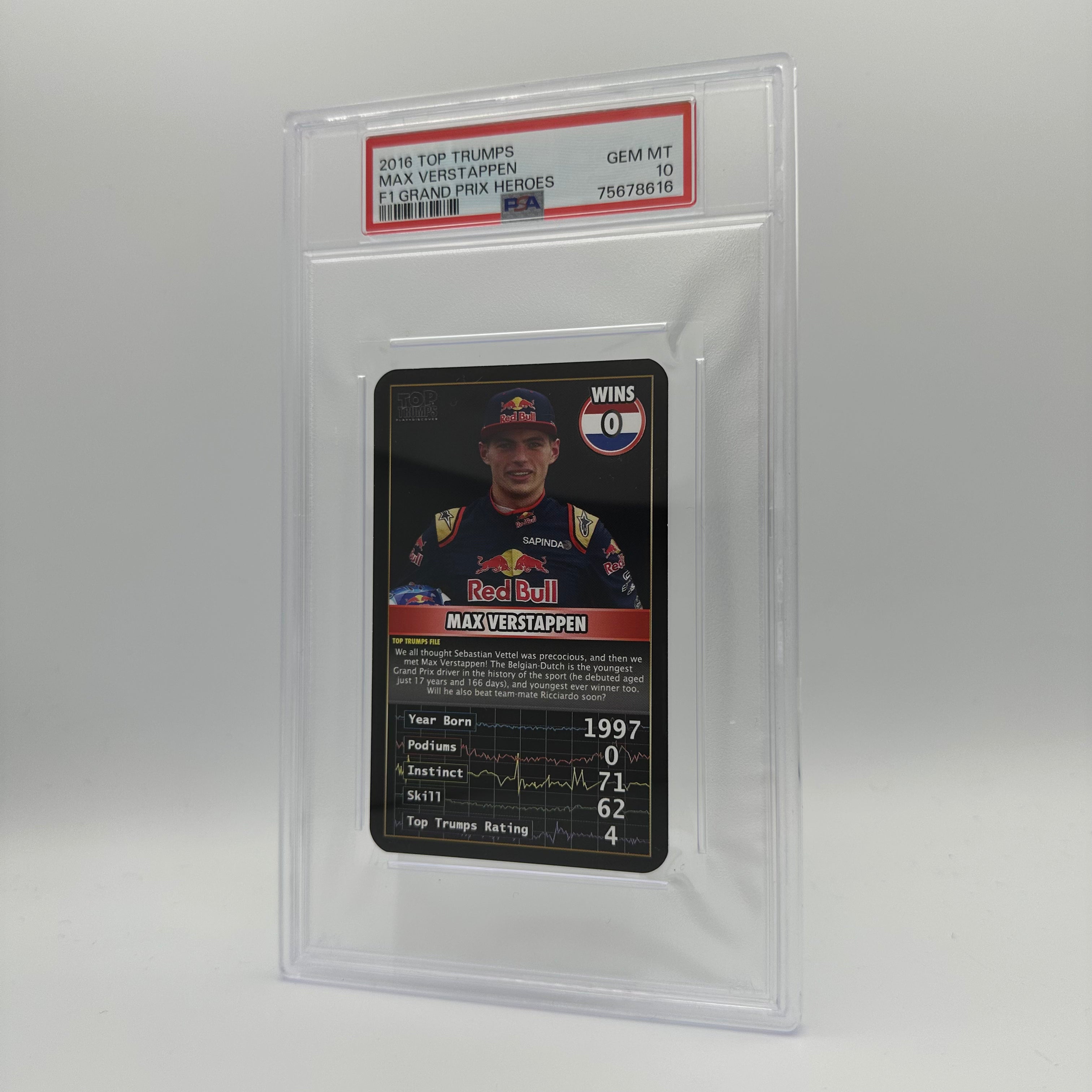 PSA 10 Graded Max Verstappen 0 Wins Top Trumps 2016 Grand Prix Heroes Trading Card - Perfect for F1 Collectors, Racing Fans & Card Game Enthusiasts