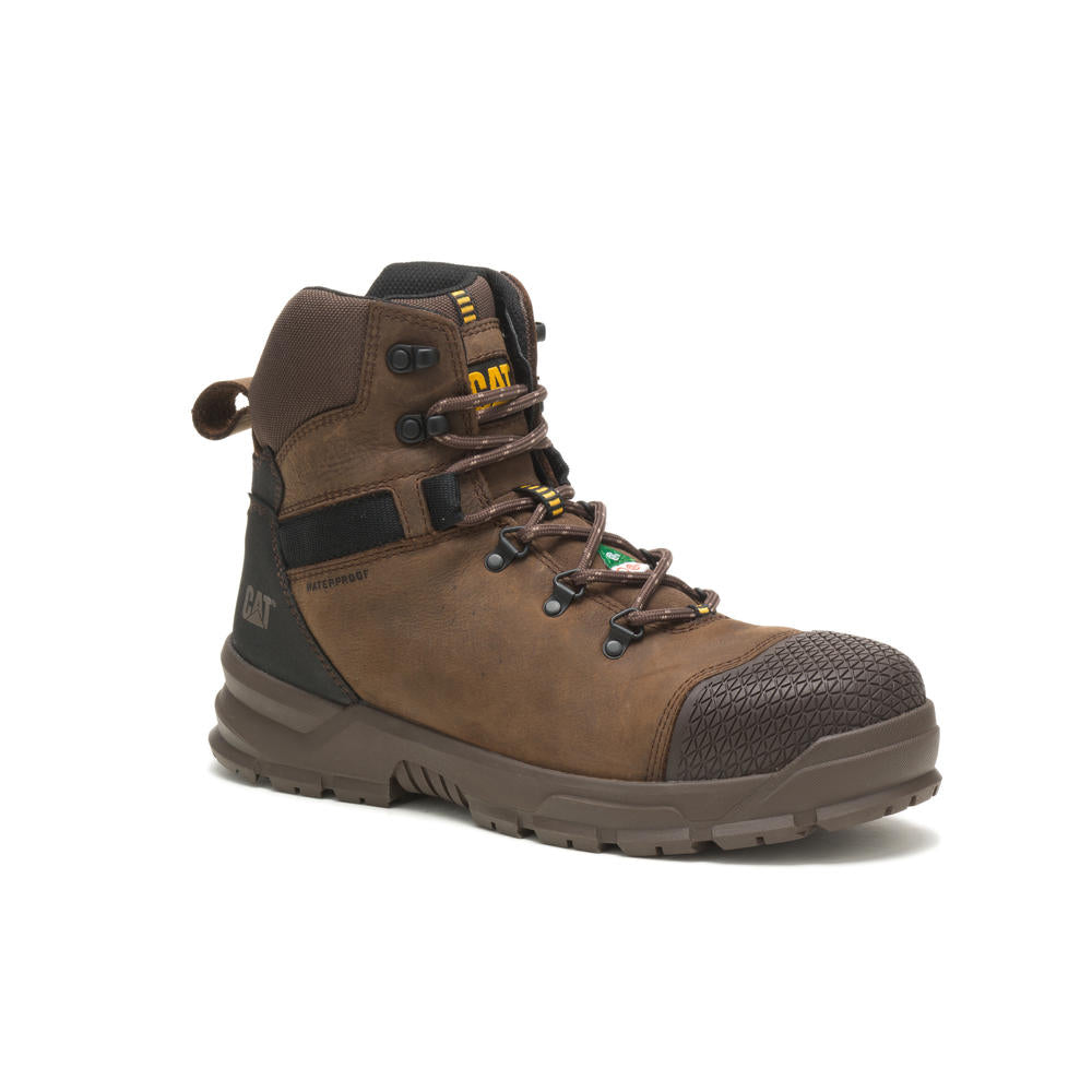 Caterpillar ACCOMPLICE ASTM F2413-18 & CAN/CSA Z195-14 P725174 Waterproof Steel Toe Work Boots for Men - Real Brown Leather - Ideal for Construction, Warehouse & Outdoor Jobs