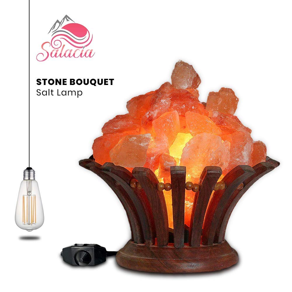 Himalayan Salt Lamp Bowl with Dimmer - 100% Natural Pink Salt Rocks & Neem Wood Basket - Premium Quality Wood Base Light for Home Decor, Yoga Studio, Meditation Room & Spa Relaxation