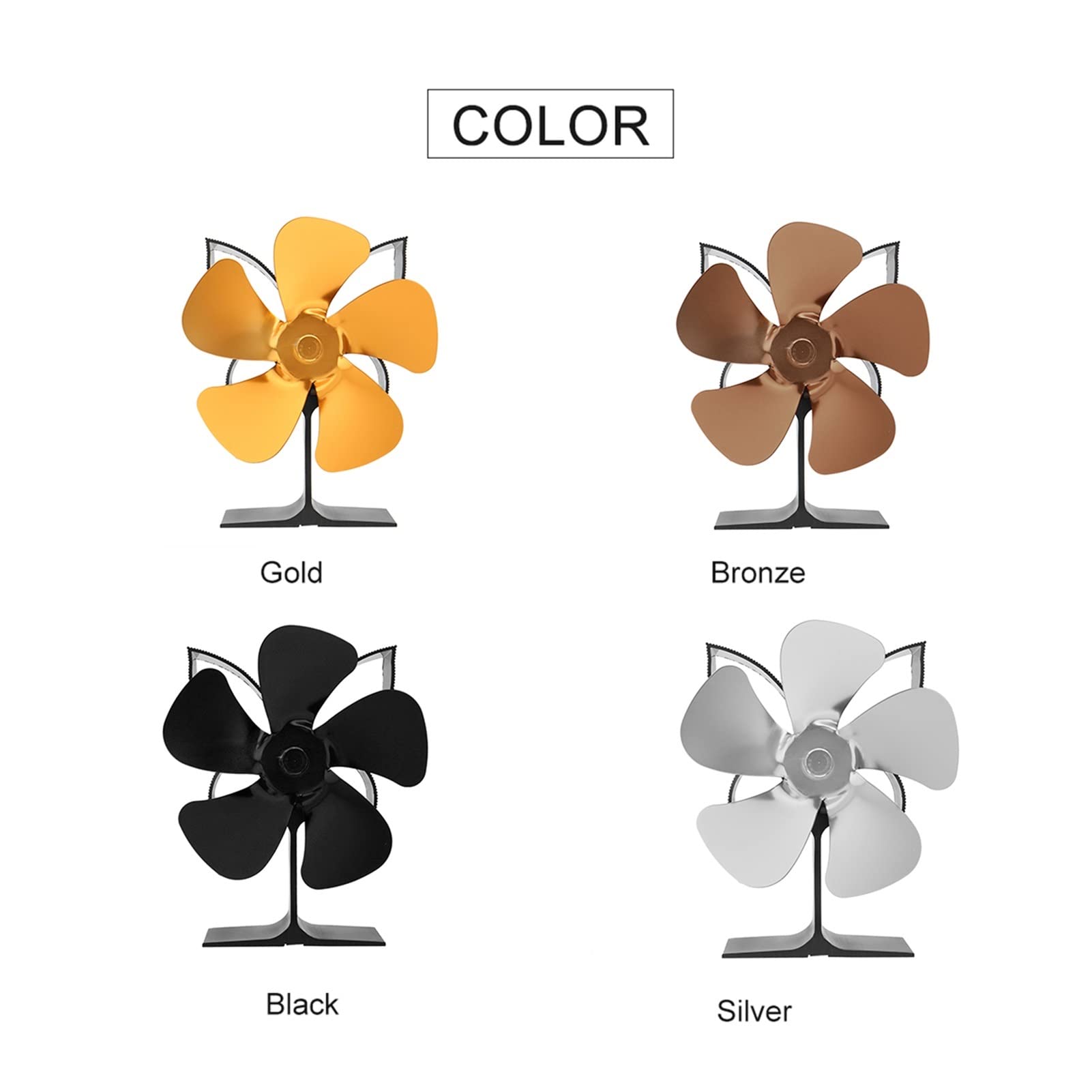 5-Blade Black Kamin Wood Stove Fan - Heat Powered Eco-Friendly Silent Fan for Efficient Heat Distribution (Color: Silver) - Perfect for Fireplace, Home Heating & Energy Saving