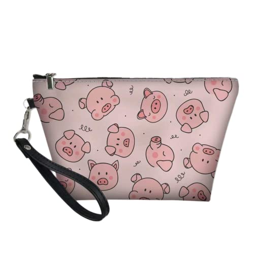 FOR U DESIGNS Women's Travel Cosmetic Bag - Pink Pig Print Makeup Pouch with Zipper Closure & Brush Holder | Portable Toiletry Case for Vacation, Gym & Daily Use