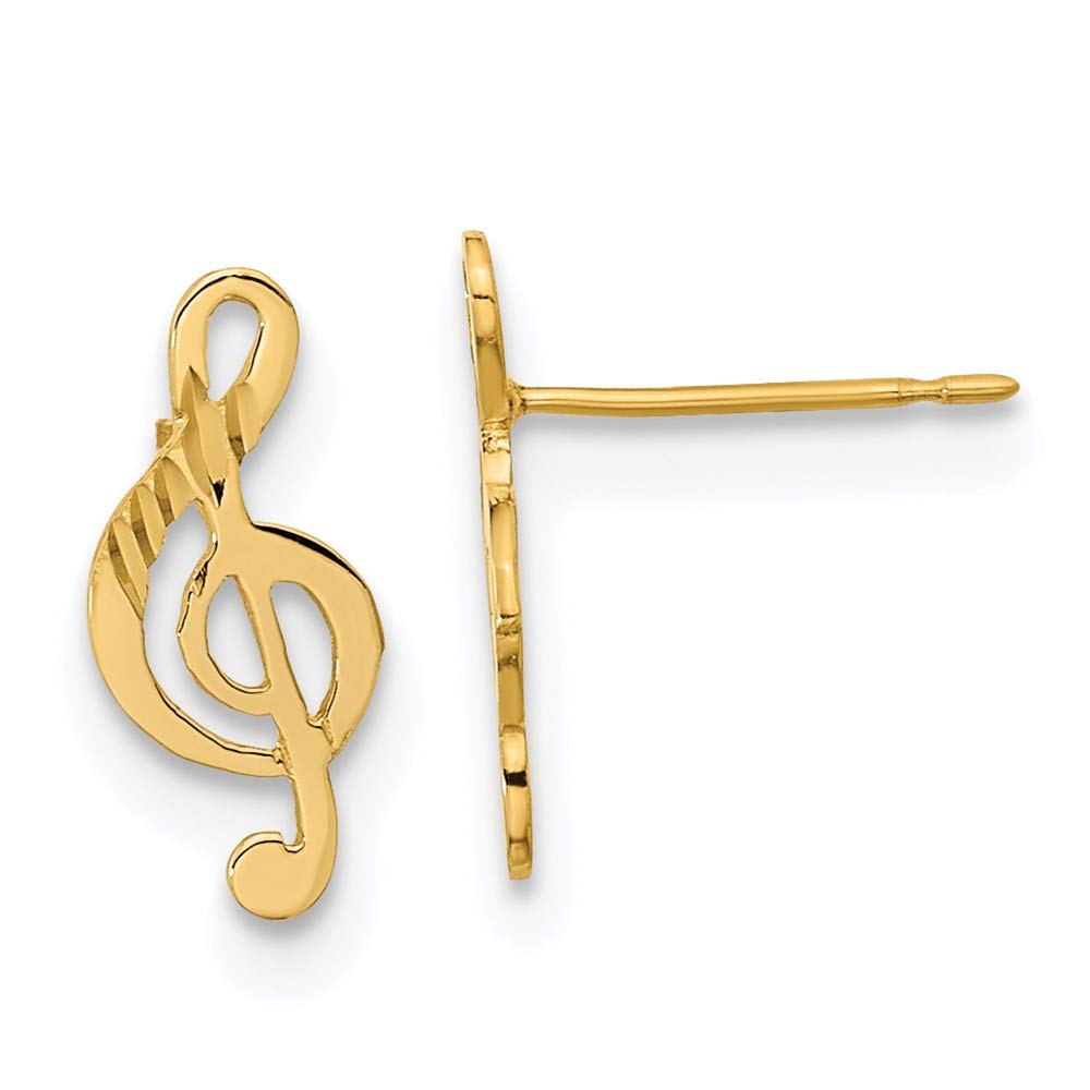 14K Yellow Gold Musical Note Post Earrings for Women - 10mm Polished Button Studs - Perfect for Gifts, Concerts & Everyday Wear