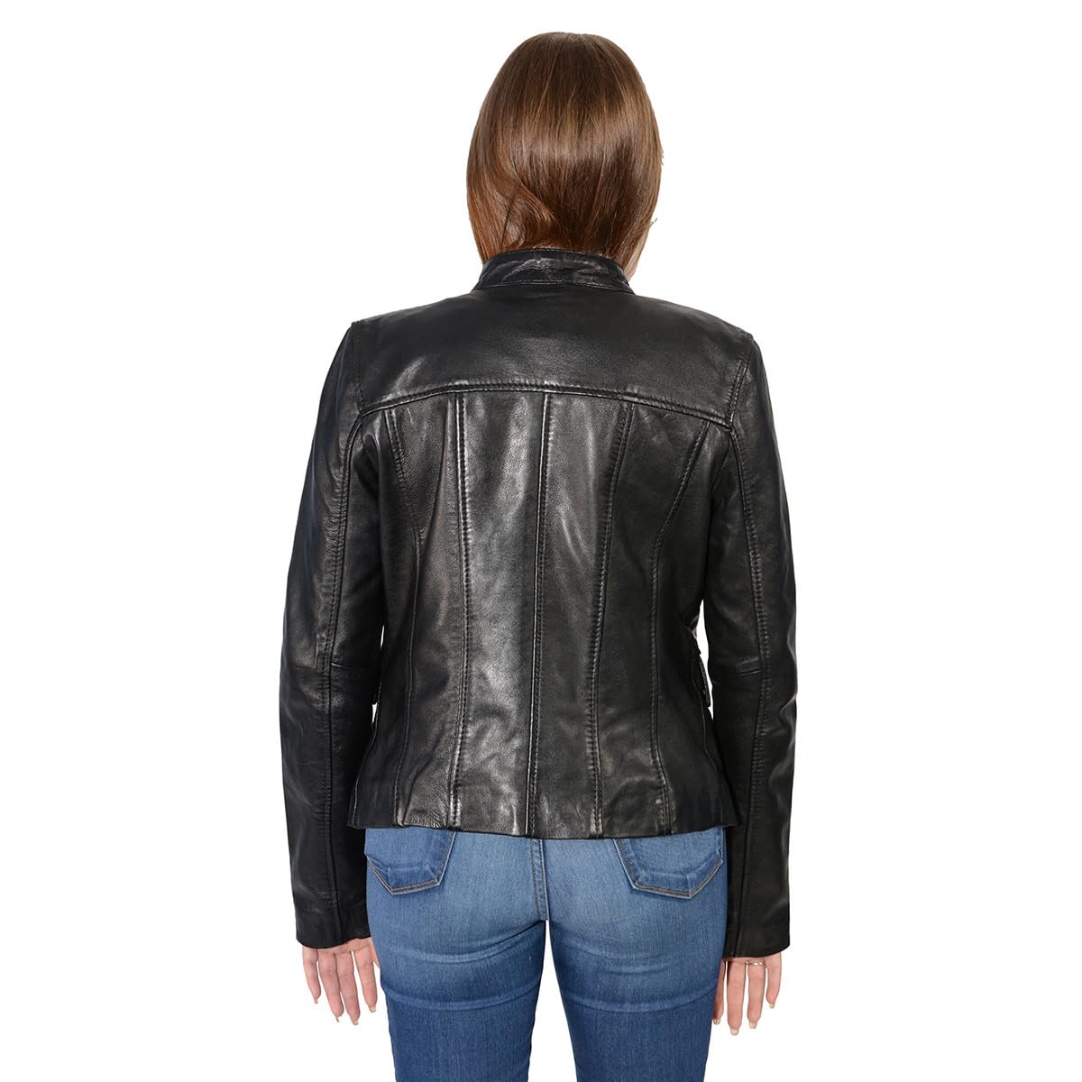 Milwaukee Leather SFL2825 Women's Snap Collar Black Lambskin Leather Jacket | Stylish & Durable Motorcycle Jacket for Riding, Casual Wear & Outdoor Adventures