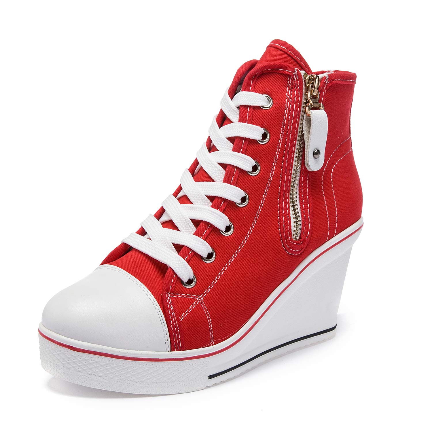 Women's Fashion Canvas High-Heeled Sneakers - Comfortable Walking Shoes with Platform Wedge Pump Design | Perfect for Casual Outings, Office Wear & Date Nights
