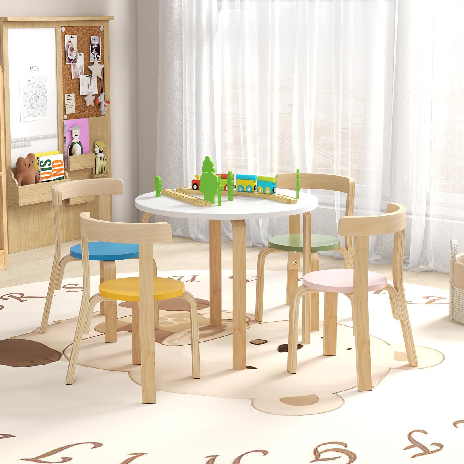 **HONEY JOY Kids Table and Chair Set - 5-Piece Bentwood Toddler Round Table with 4 Chairs for Crafts, Art, Building Blocks | Perfect for Daycare, Kindergarten, Playroom & Home Learning Activities**