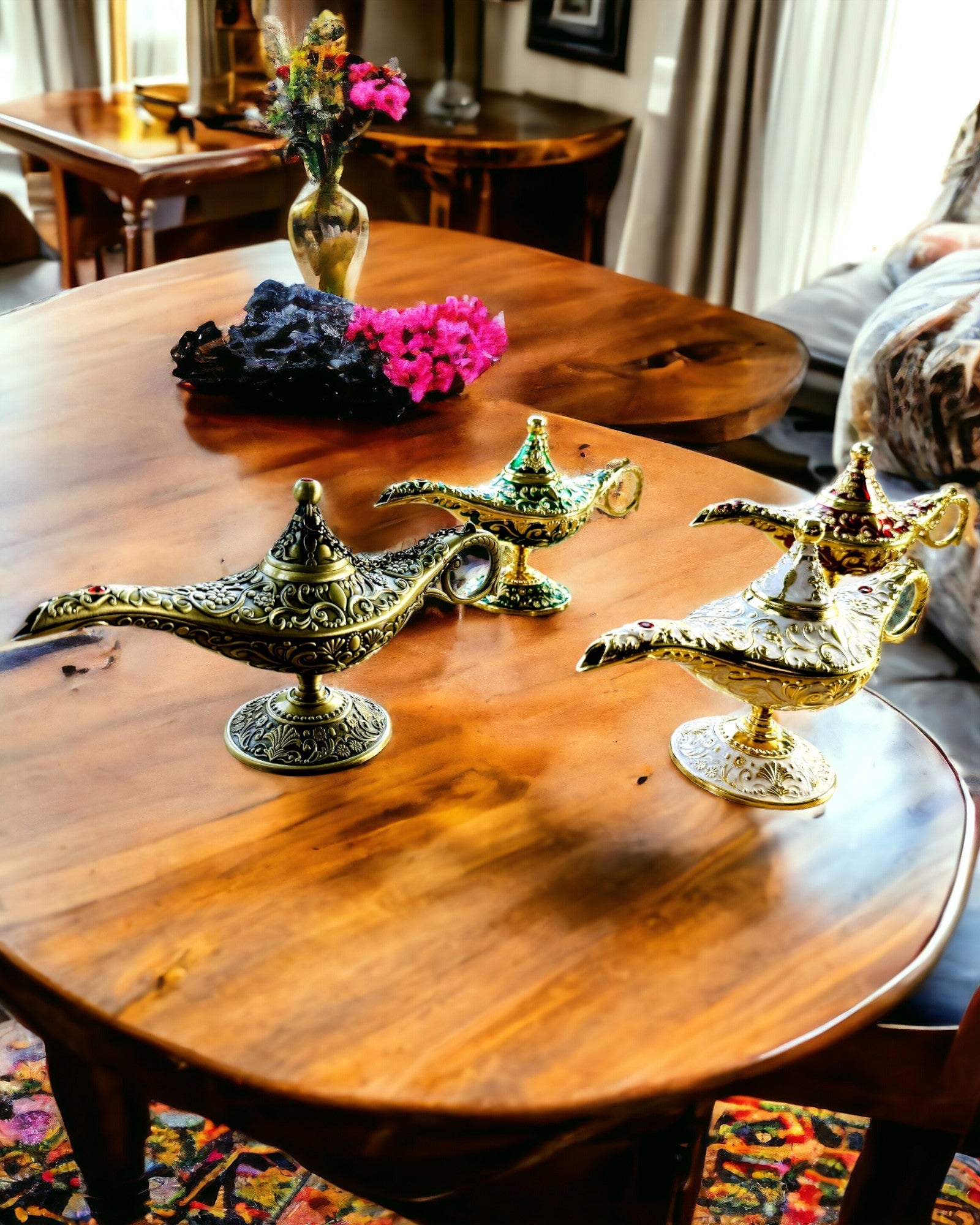Custom Engraved Magic Aladdin Lamp - Burgundy & Gold Finish | Perfect for Home Decor, Arabian Nights Theme Parties & Unique Gift Ideas