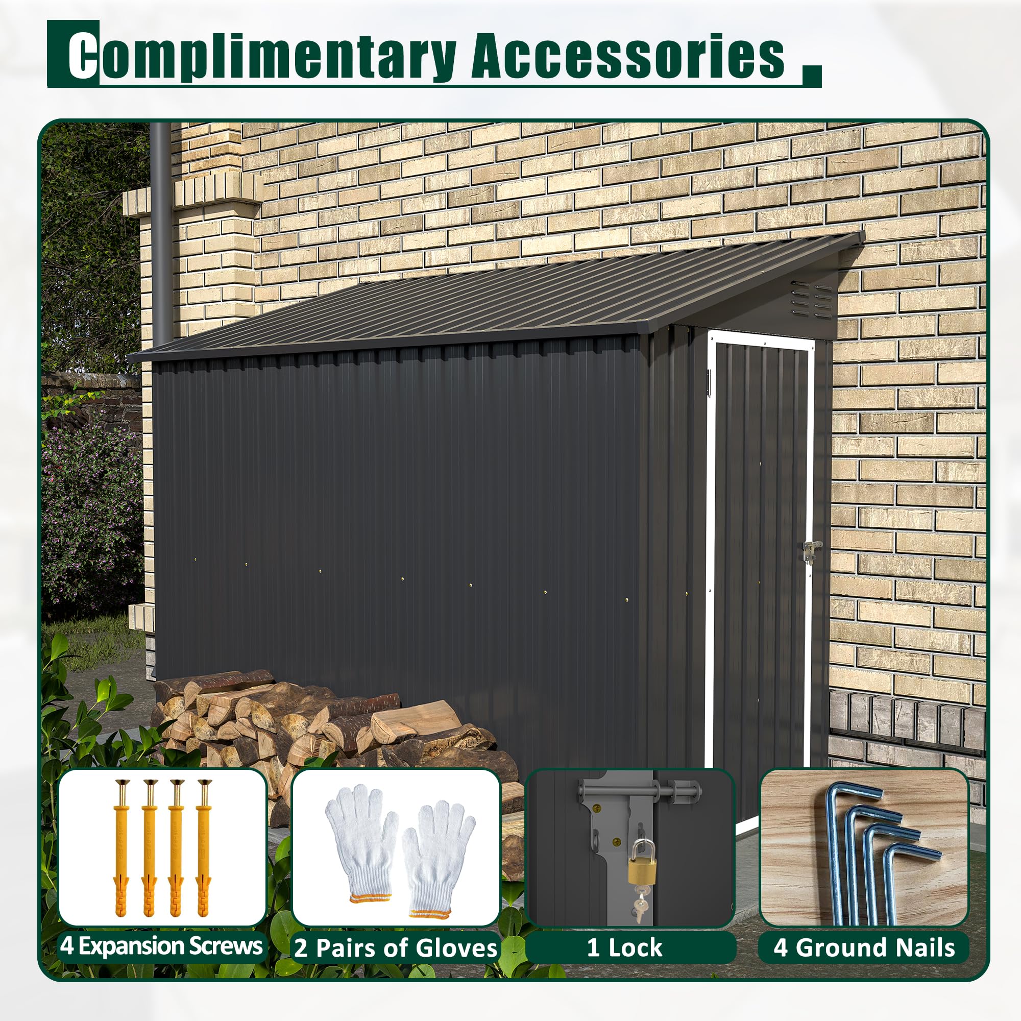 4x8 FT Heavy Duty Metal Outdoor Storage Shed with Foundation - Lockable Door & Air Vents - All Weather Waterproof Garden Tool Shed for Backyard, Patio, Lawn - Perfect for Storing Lawn Mowers, Gardening Tools & Outdoor Equipment (Black)