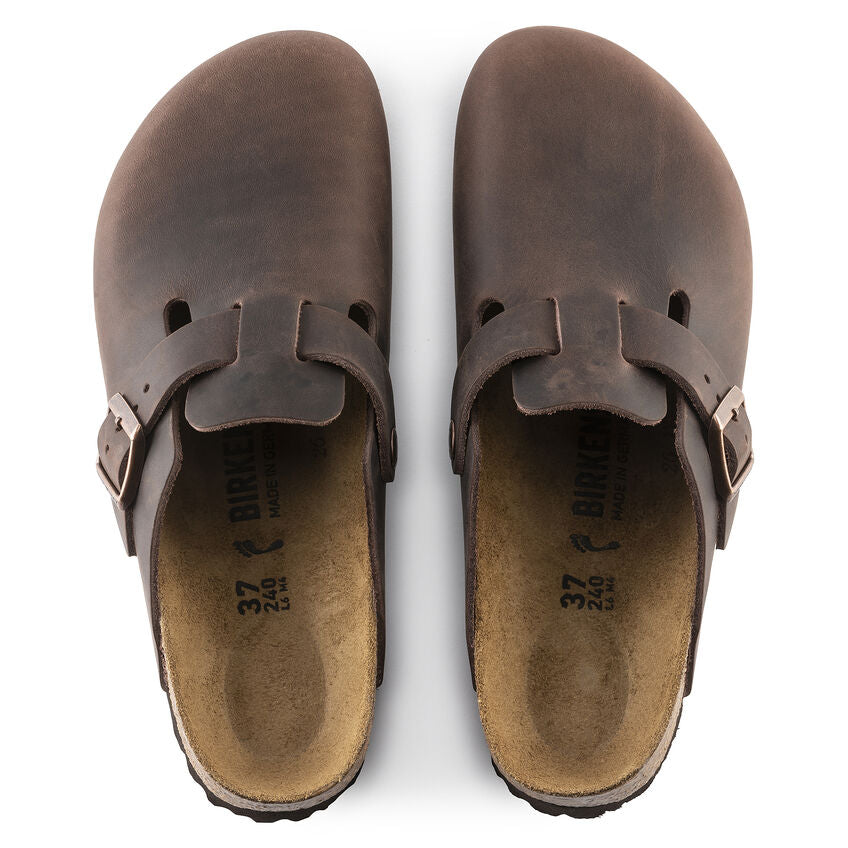 Birkenstock Boston Oiled Leather Clog - Classic Comfort Footbed in Habana Brown | Unisex Slip-On Shoes for Home, Office & Outdoor Wear