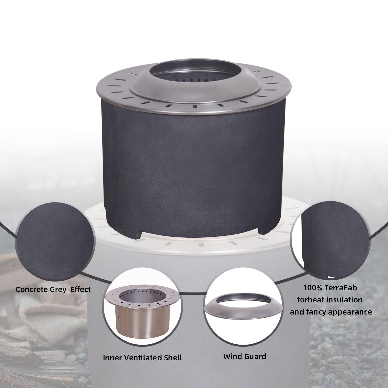 Dark Grey Faux Concrete Smokeless Fire Pit - Wood Pellet, Twig & Wood Burning Outdoor Fire Bowl for Patio, Backyard, Garden & Camping (Perfect for Gatherings, Relaxation & Ambience)