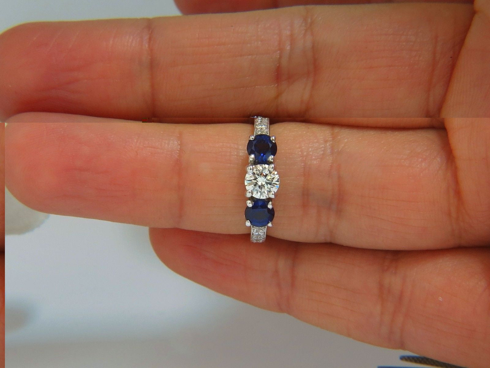 1.85ct Natural Blue Sapphire & Diamond Ring in 14K Gold - Classic Three Bead Setting for Engagement, Wedding & Anniversary Gifts