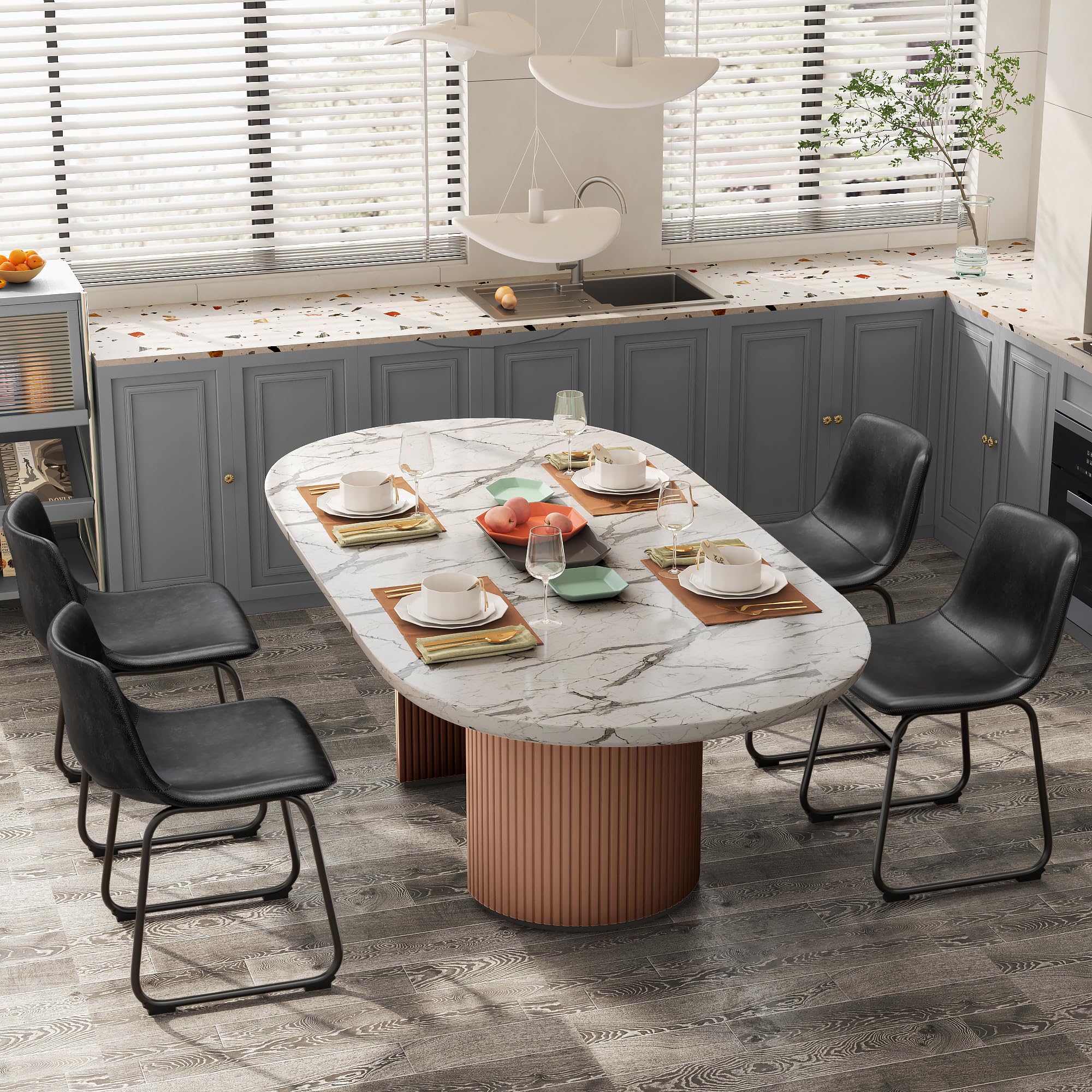 6 Pack Modern PU Leather Dining Chairs - Armless Kitchen Chairs with Backrest & Sturdy Metal Legs for Home, Restaurant, Cafe (18