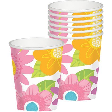 Spring Fling 9oz Plastic Cups - Pack of 8, Disposable Party Cups for Outdoor Picnics, BBQs, and Birthday Celebrations