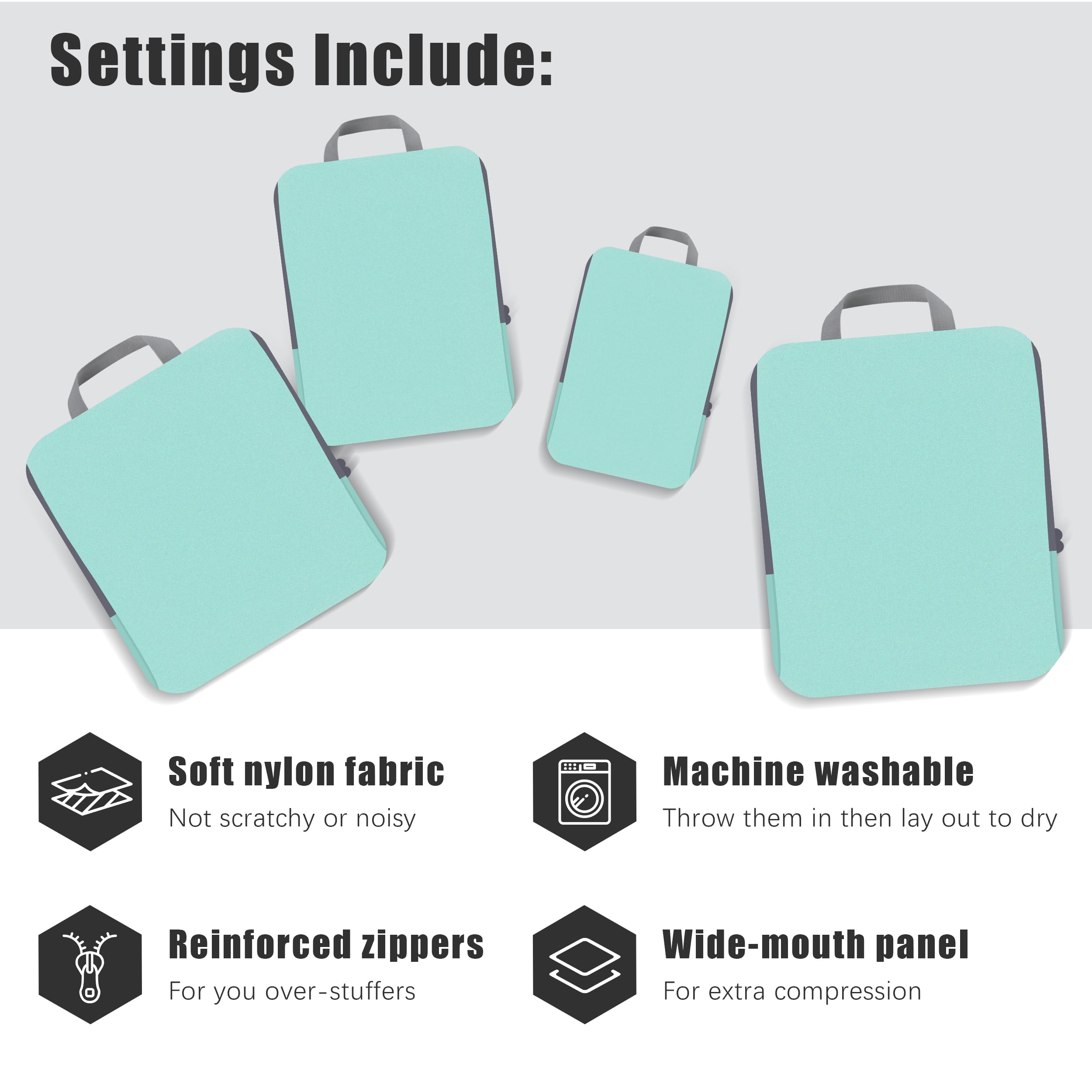 4-Piece Set Compression Packing Cubes for Travel - Expandable Luggage Organizers with Compression Zippers - Perfect for Carry-On Bags, Suitcases & Backpacking (Ideal for Business Trips, Vacations & Weekend Getaways)