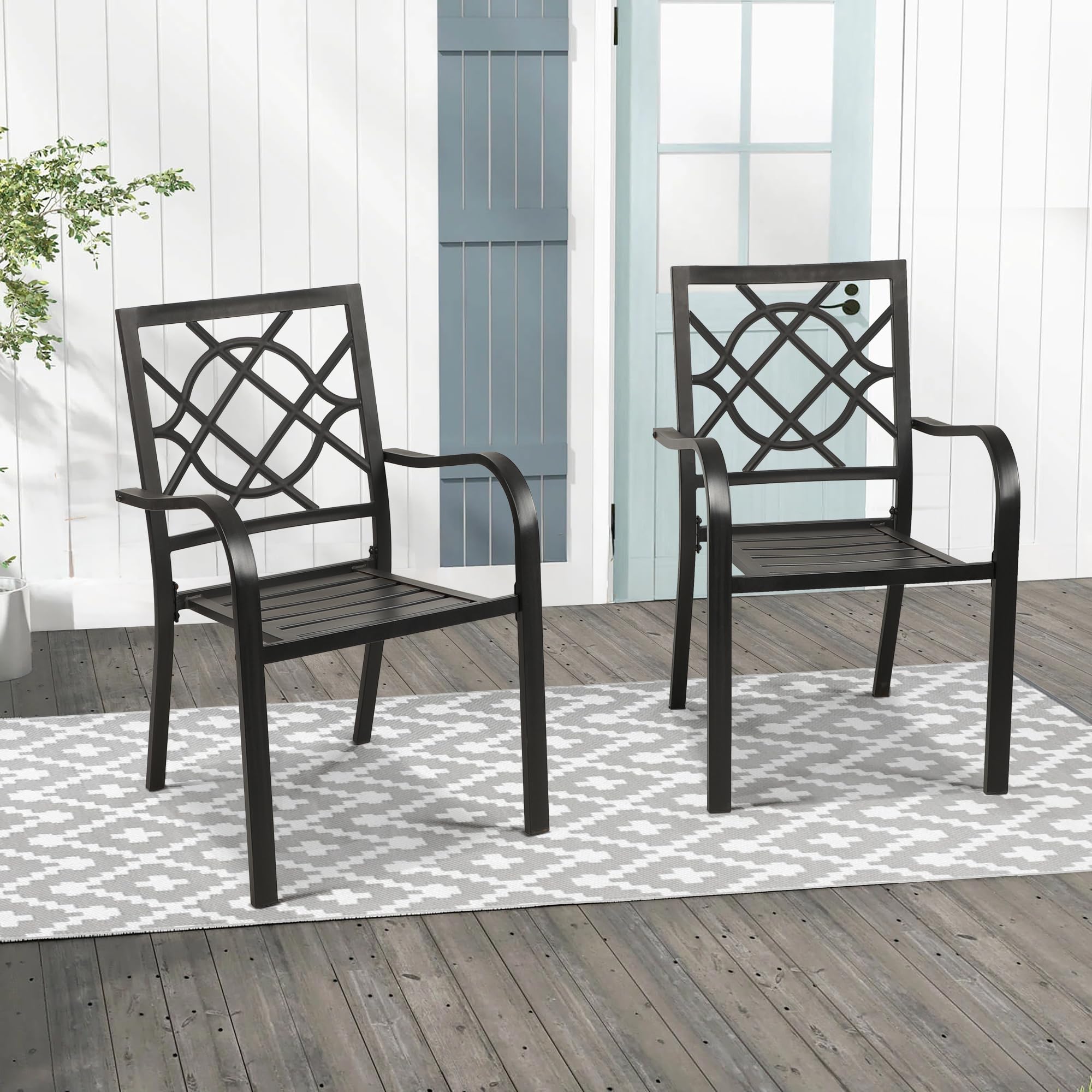 Incbruce 300lbs Capacity Patio Chairs Set of 2 - Heavy Duty Stackable Outdoor Dining Chairs with Metal Frame & Wrought Iron Black Finish - Perfect for Garden, Poolside, Backyard, Deck, and Outdoor Entertaining