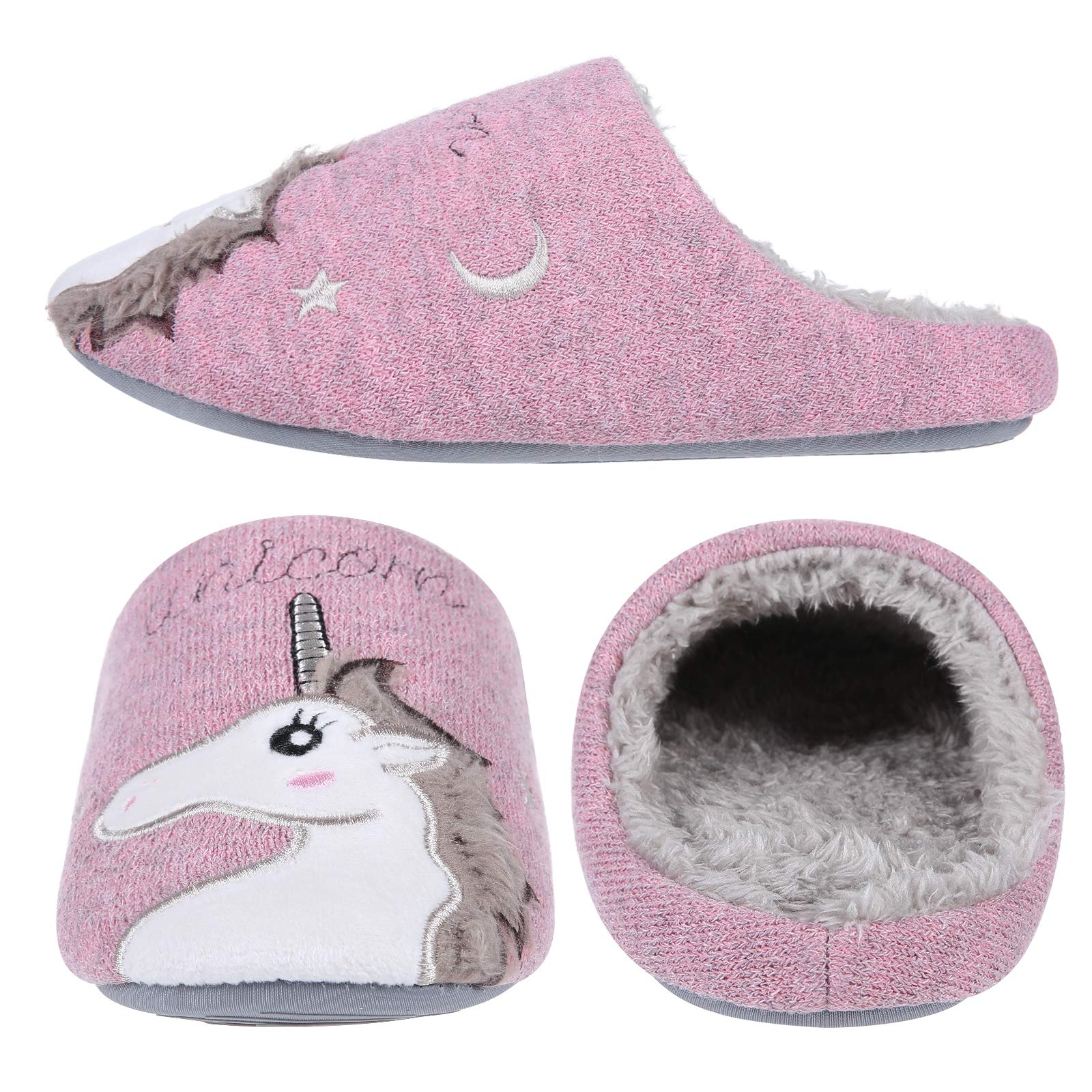 Shevalues Kids' Fur-Lined Animal Slippers - Unicorn & Hedgehog Fuzzy House Shoes for Girls & Boys | Cozy Embroidered Indoor Slippers for Women & Children | Perfect for Winter Comfort & Playtime at Home