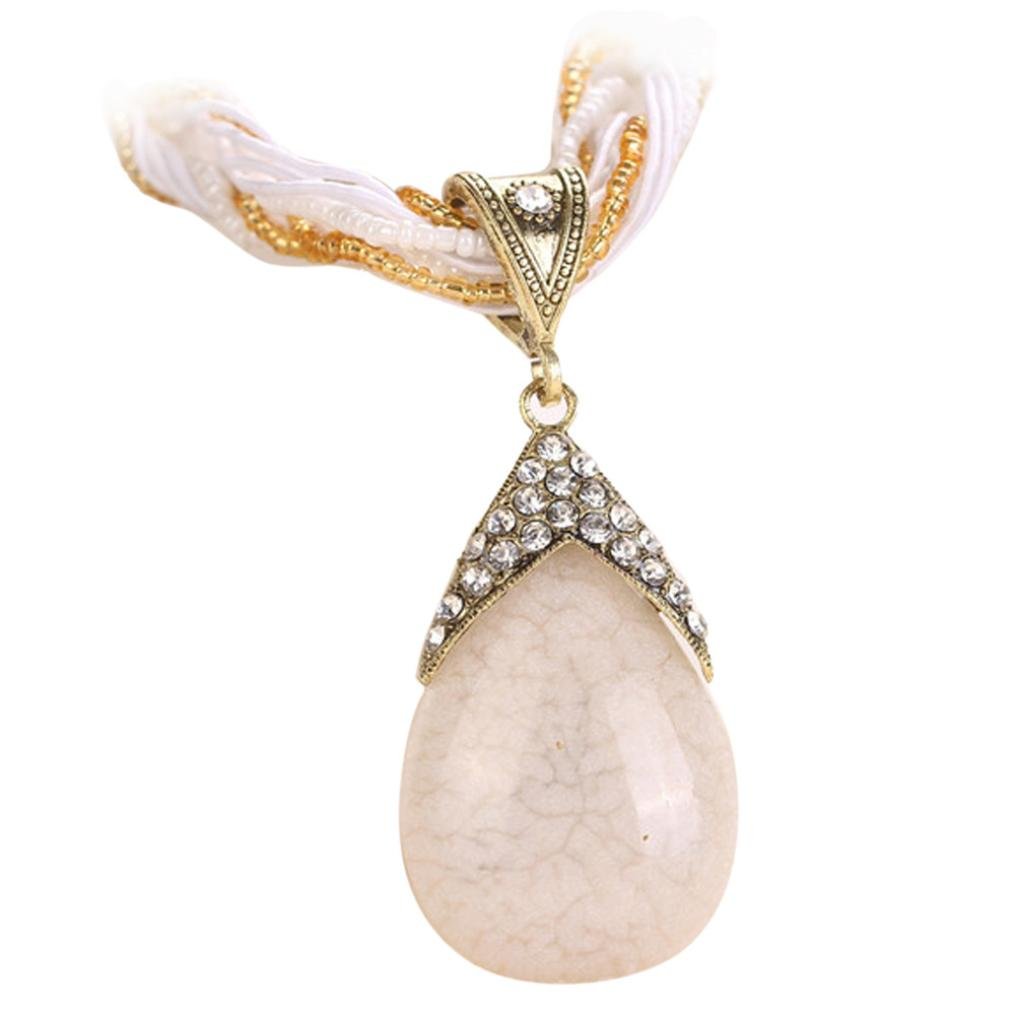 Vintage Glass Cabochon Bohemian Necklace for Women - Water Drop Pendant Chain, Romantic Gift for Her, Perfect for Boho Style & Special Occasions