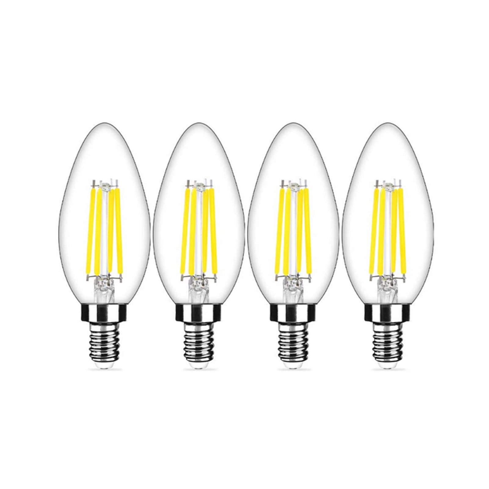 Dimmable E12 LED Candelabra Bulbs 2W Warm White C35 Vintage Edison Light Bulbs - 4 Pack | LED Filament Bulb Clear Glass Candle Lamp for Ceiling Fan, Chandelier & Home Decor | Perfect for Bedroom, Living Room & Dining Room Lighting