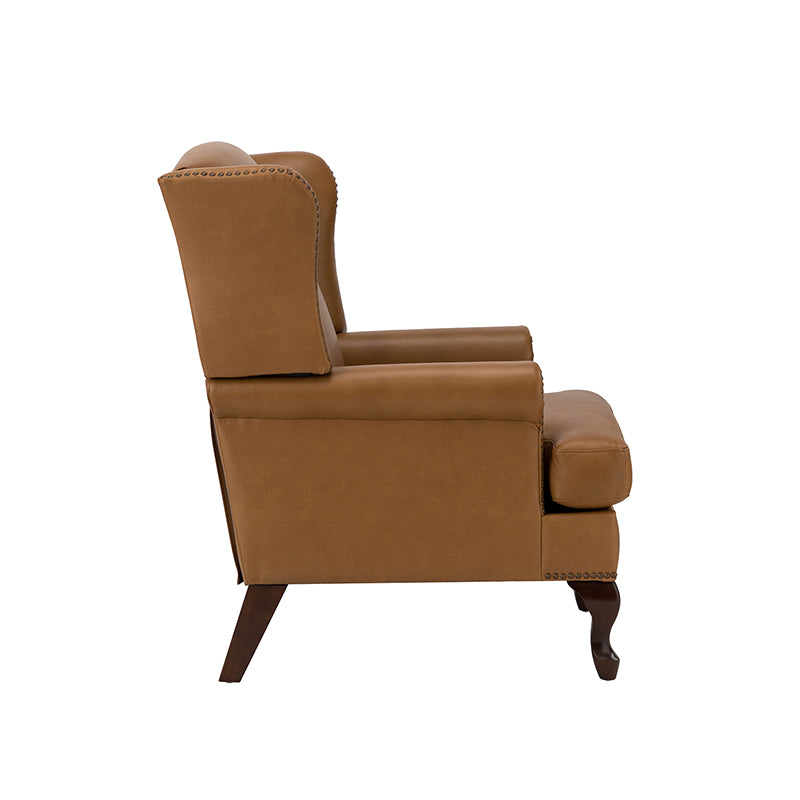 Premium Wilhelm Genuine Leather Armchair - Handcrafted Brown Leather Lounge Chair with Solid Wood Frame - Perfect for Living Room, Office & Study Spaces