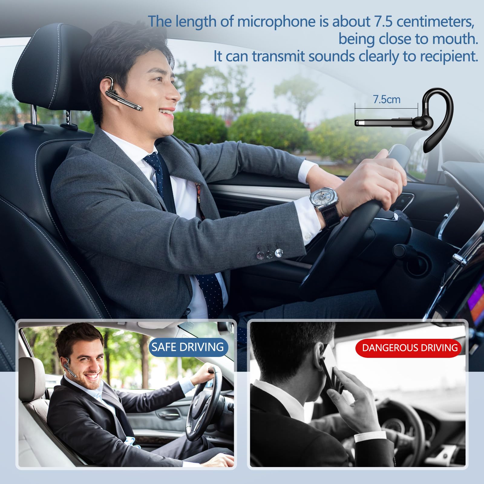 Wireless Bluetooth Headset with Noise Cancelling Mic - Hands-Free Trucker Headset for Office, Phone Calls & Driving - Compatible with iPhone & Android (Perfect for Business, Commuting & Remote Work)