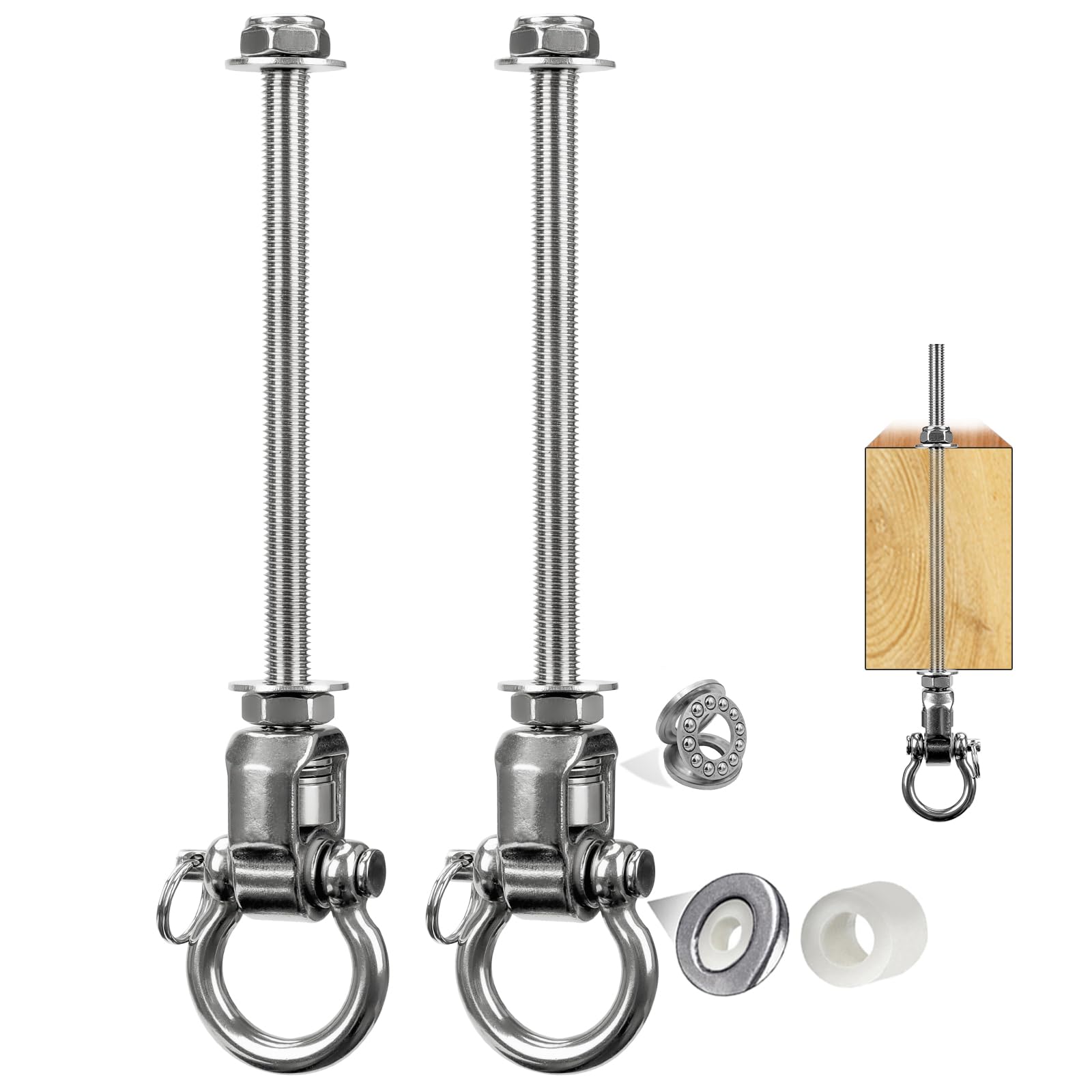 2 Heavy Duty Stainless Steel Swing Hangers with Bearings - Quiet & Smooth Swivel Hooks for Wood/Steel Beams - 1500 LB Capacity - Perfect for Hammocks, Yoga Swings, Porch Swings & Sandbags - Indoor/Outdoor Use for Backyard, Gym & Patio