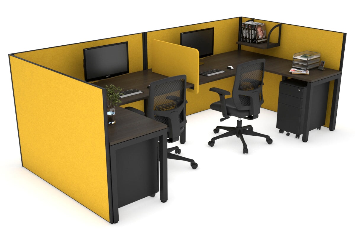 Quadro Square Legs 2-Person Corner Workstation - U-Shaped Black Frame Office Desk [1600L x 1800W with Cable Management] for Home Office & Workspace Setup