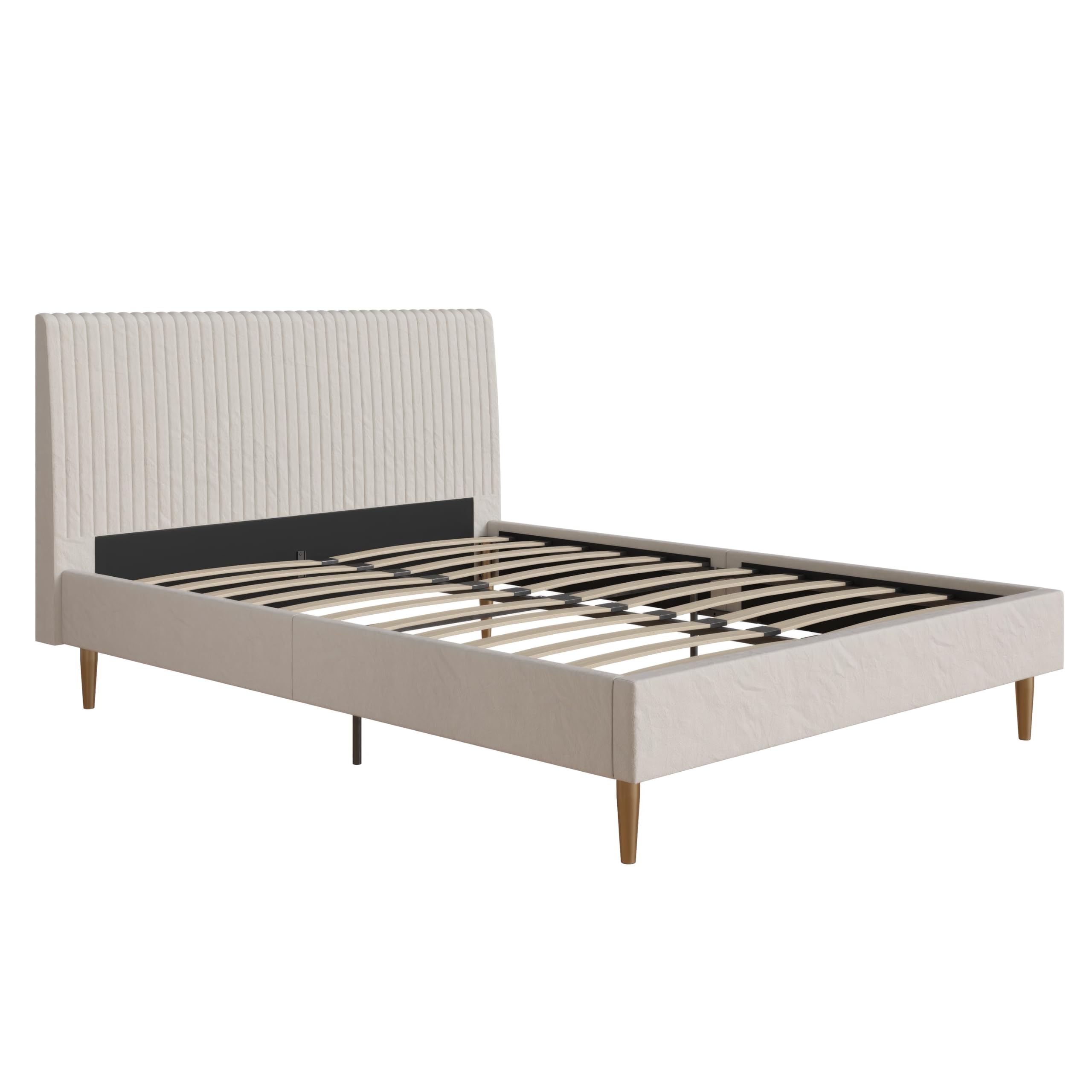 Mr. Kate Daphne Upholstered Bed with Headboard & Modern Platform Frame - Full Size Ivory Velvet Bedroom Furniture for Master & Guest Rooms