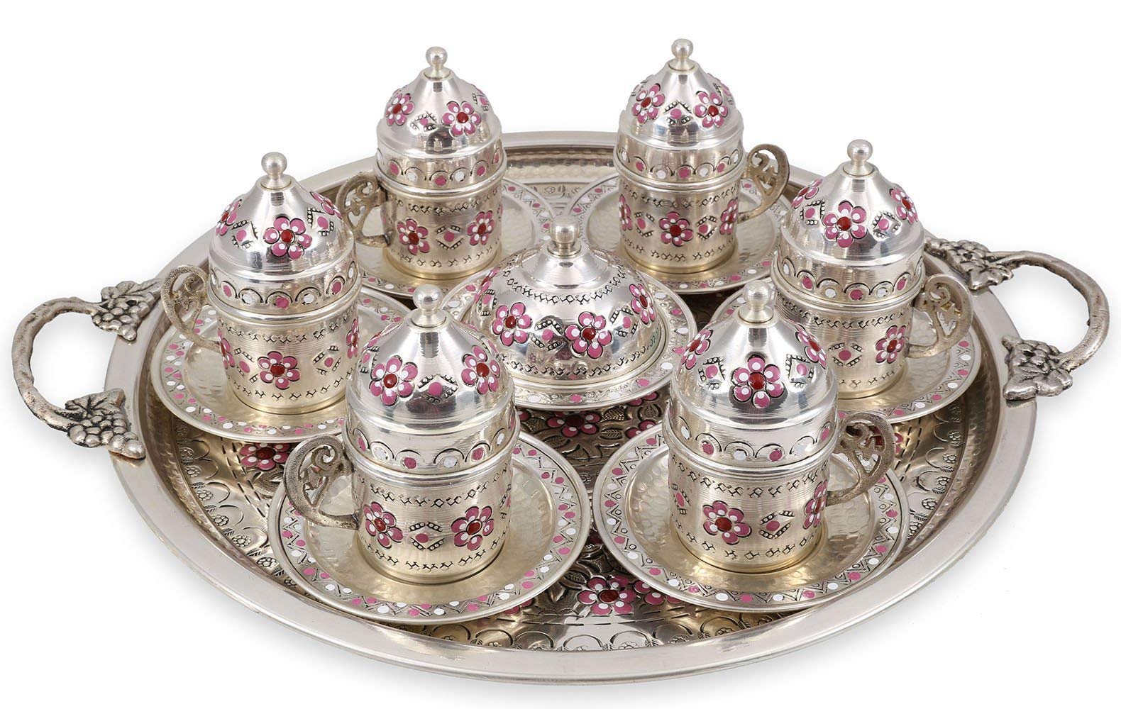 Handmade Traditional Copper Turkish Arabic Armenian Greek Coffee Set - 6-Piece Espresso & Tea Cups for Home, Cafe, and Gift Giving (CS6-122)